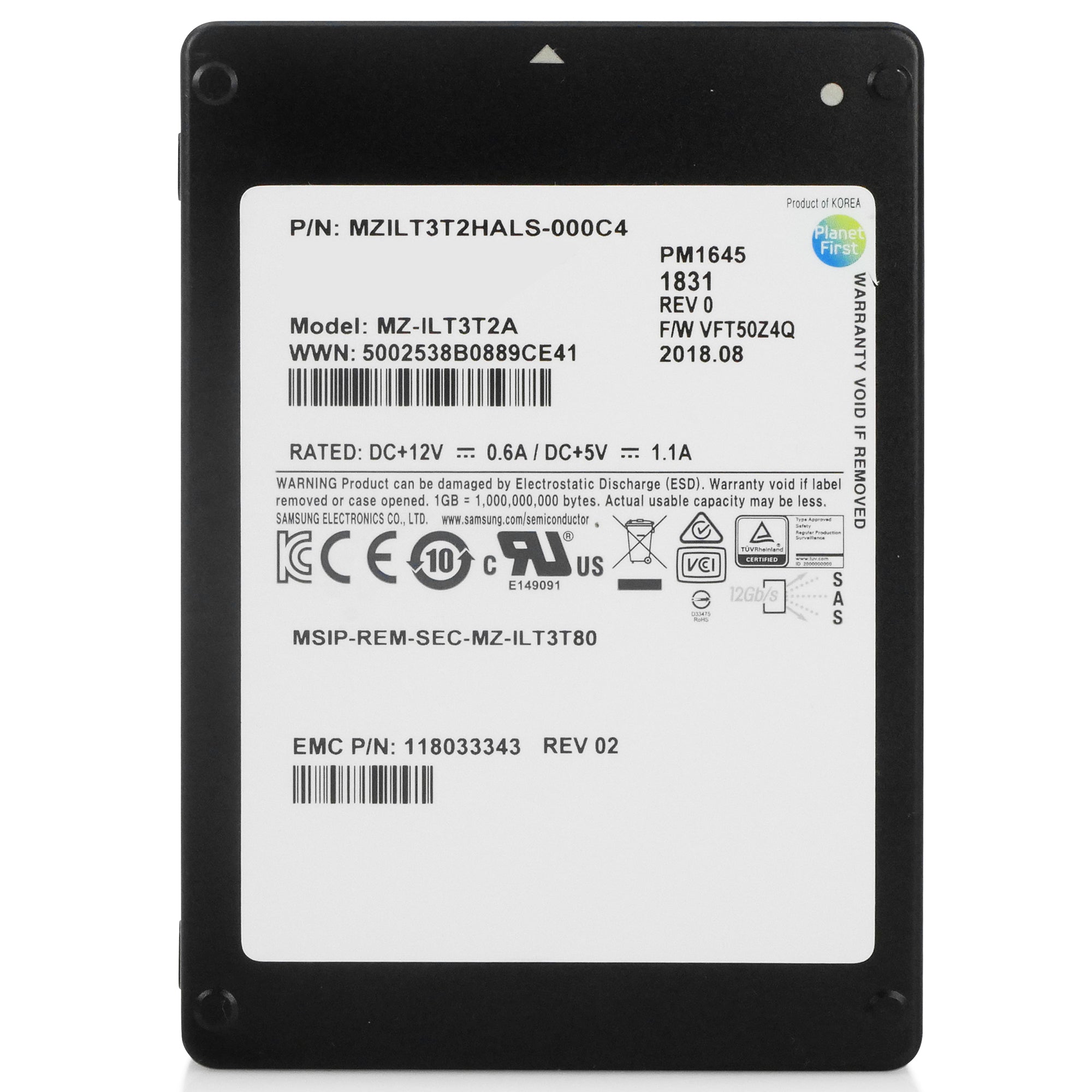 Dell/Samsung PM1645 MZILT3T2HALS 3.2TB 3 DWPD SAS 12Gb/s 3D TLC 2.5in Refurbished SSD