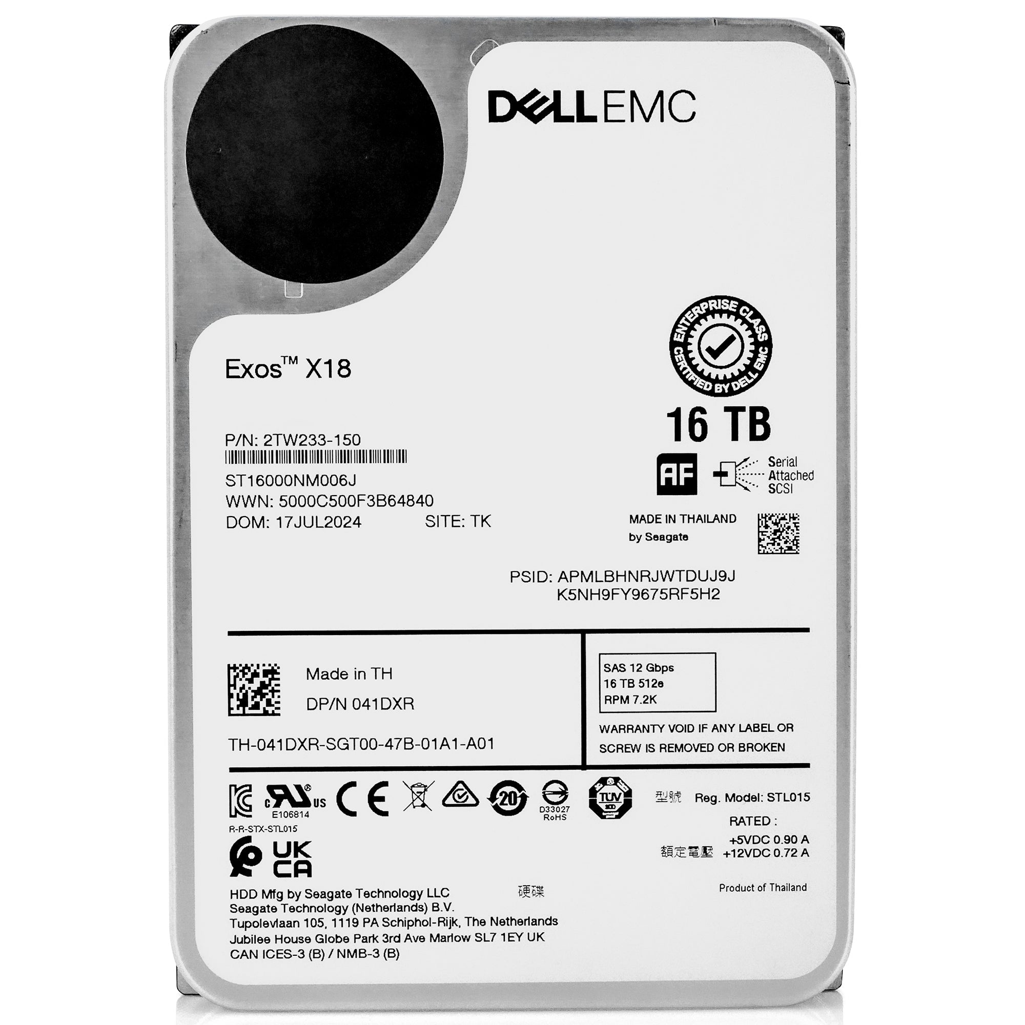 Dell/Seagate Exos X18 ST16000NM006J 16TB 7.2K RPM SAS 12Gb/s 512e 3.5in Hard Drive