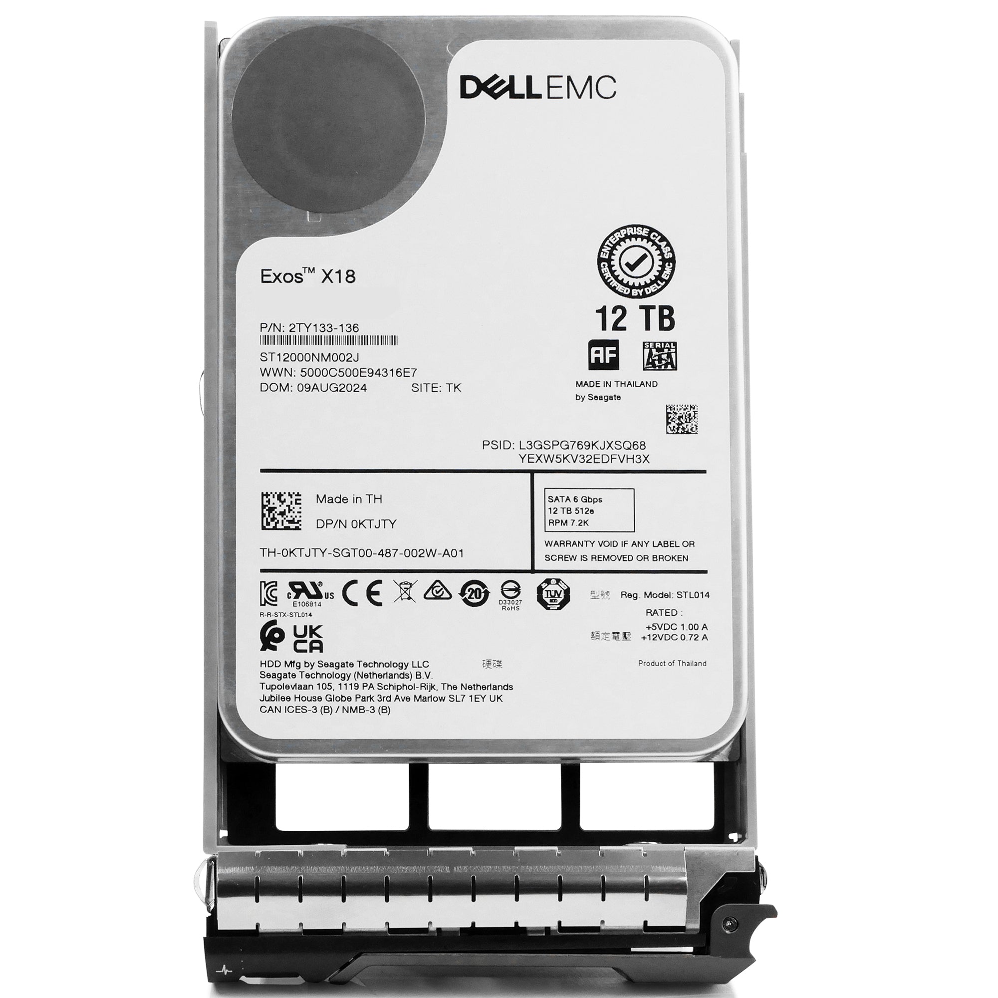 Dell G13 0KTJTY 12TB 7.2K RPM SATA 6Gb/s 512e 3.5in Hard Drive