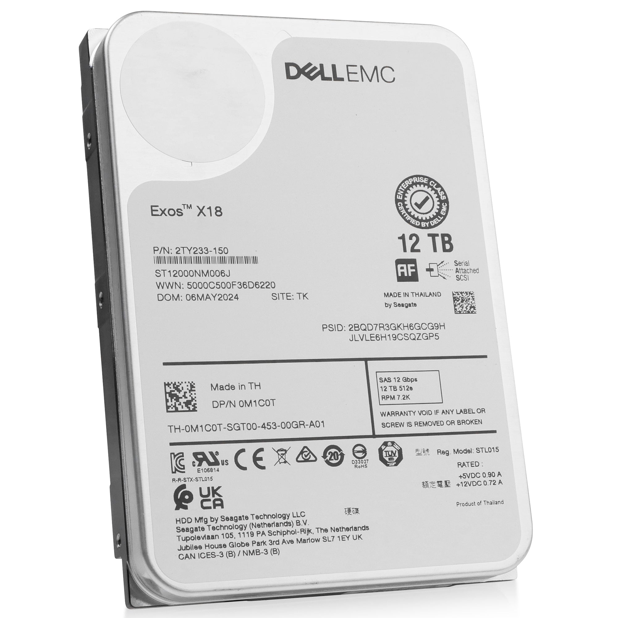 Dell/Seagate Exos X16 ST12000NM006J 12TB 7.2K RPM SAS 12Gb/s 512e 3.5in Hard Drive