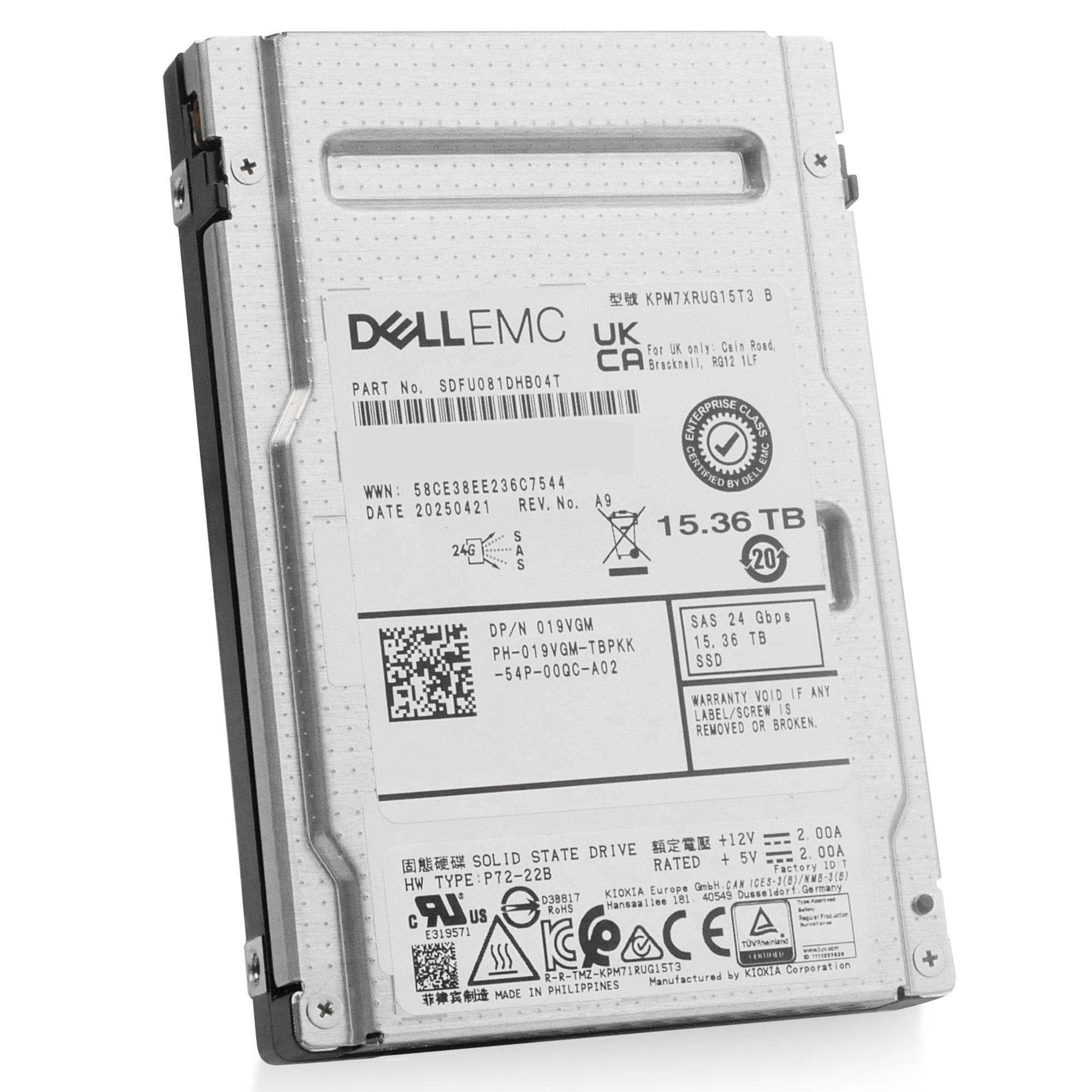 Dell/Kioxia PM7-R KPM7XRUG15T3 15.36TB 1 DWPD SAS-4 24Gb/s 3D TLC 2.5in Enterprise Solid State Drive