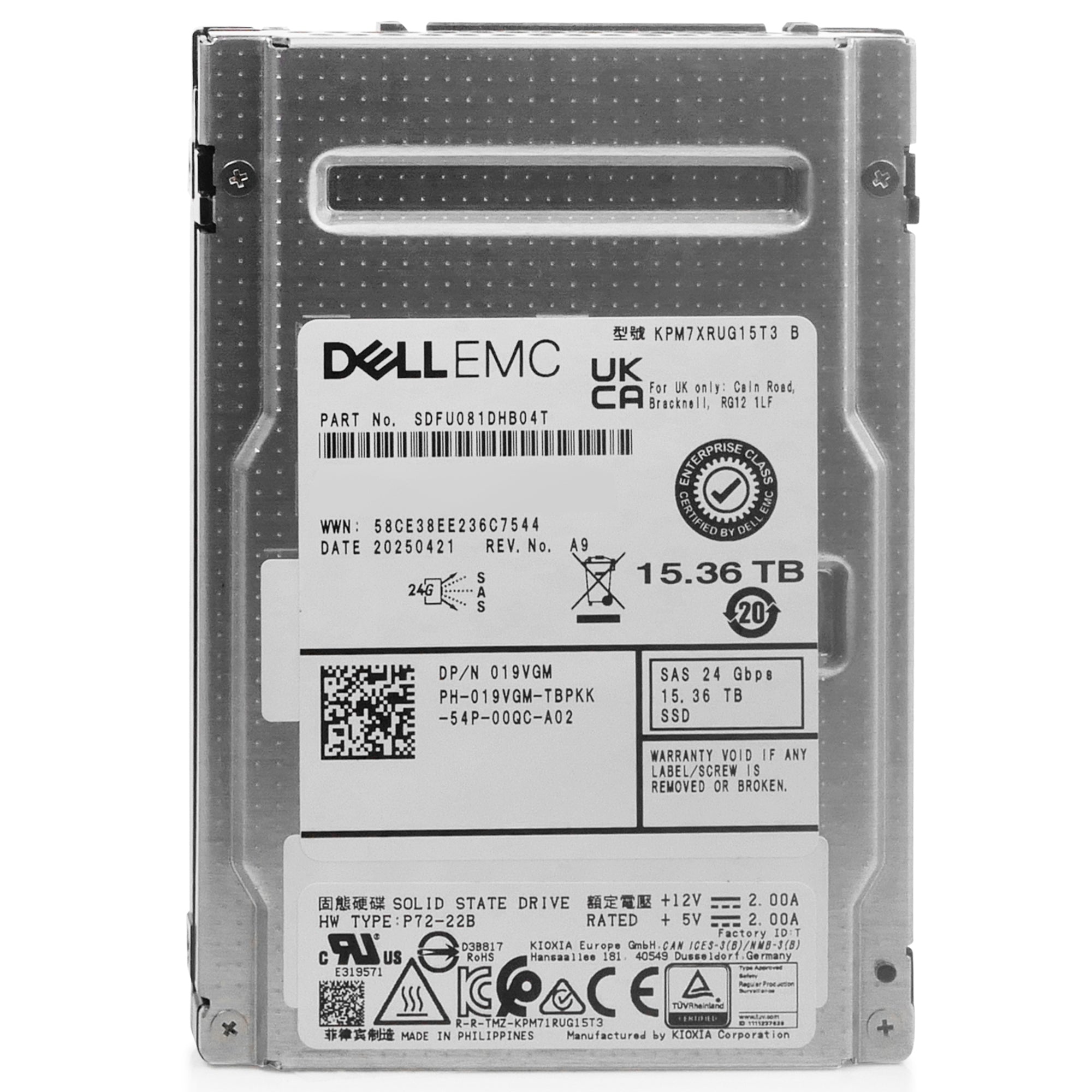 Dell/Kioxia PM7-R KPM7XRUG15T3 15.36TB 1 DWPD SAS-4 24Gb/s 3D TLC 2.5in Enterprise Solid State Drive