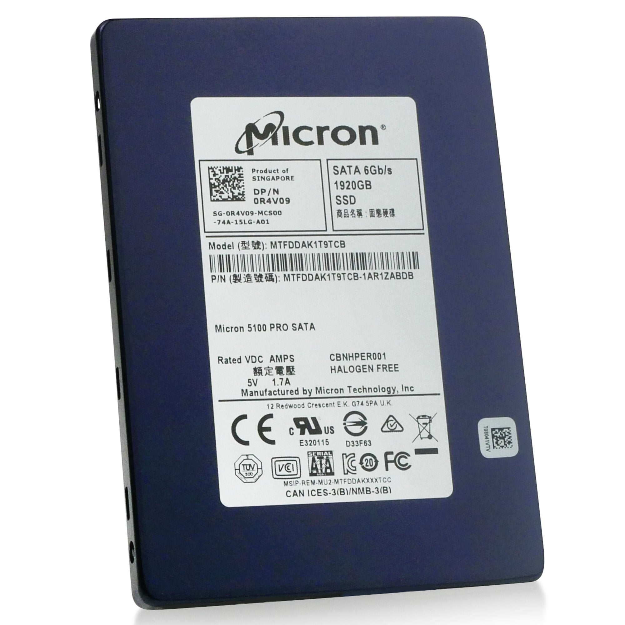 Dell/Micron 5100 PRO MTFDDAK1T9TCB 1.92TB SATA 6Gb/s 3D TLC 2.5in Solid State Drive