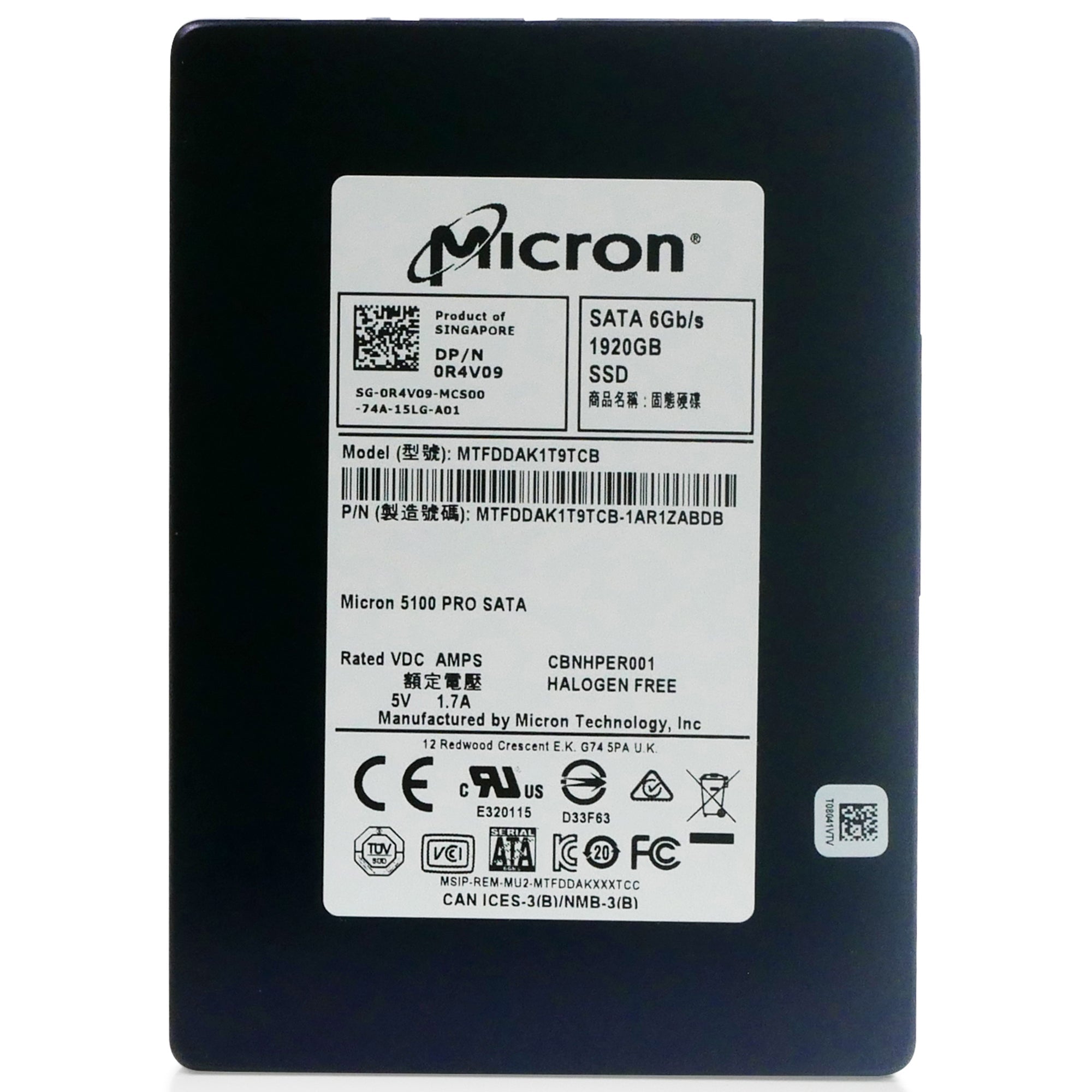 Dell/Micron 5100 PRO MTFDDAK1T9TCB 1.92TB SATA 6Gb/s 3D TLC 2.5in Solid State Drive