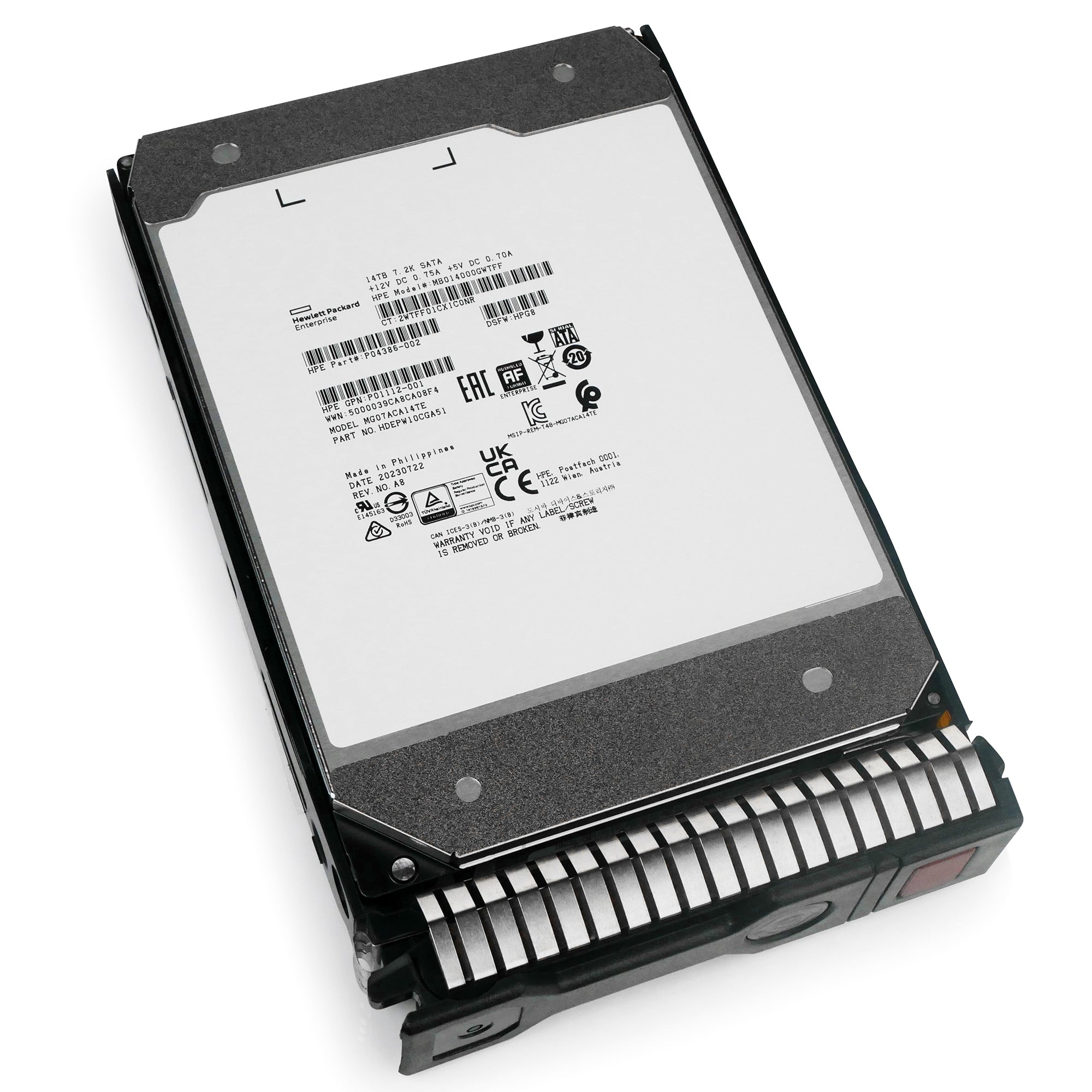 HP Generation 8 MB014000GWTFF P04386-002 14TB 7.2K RPM SATA 6Gb/s 512e 3.5in Power Disable Hard Drive