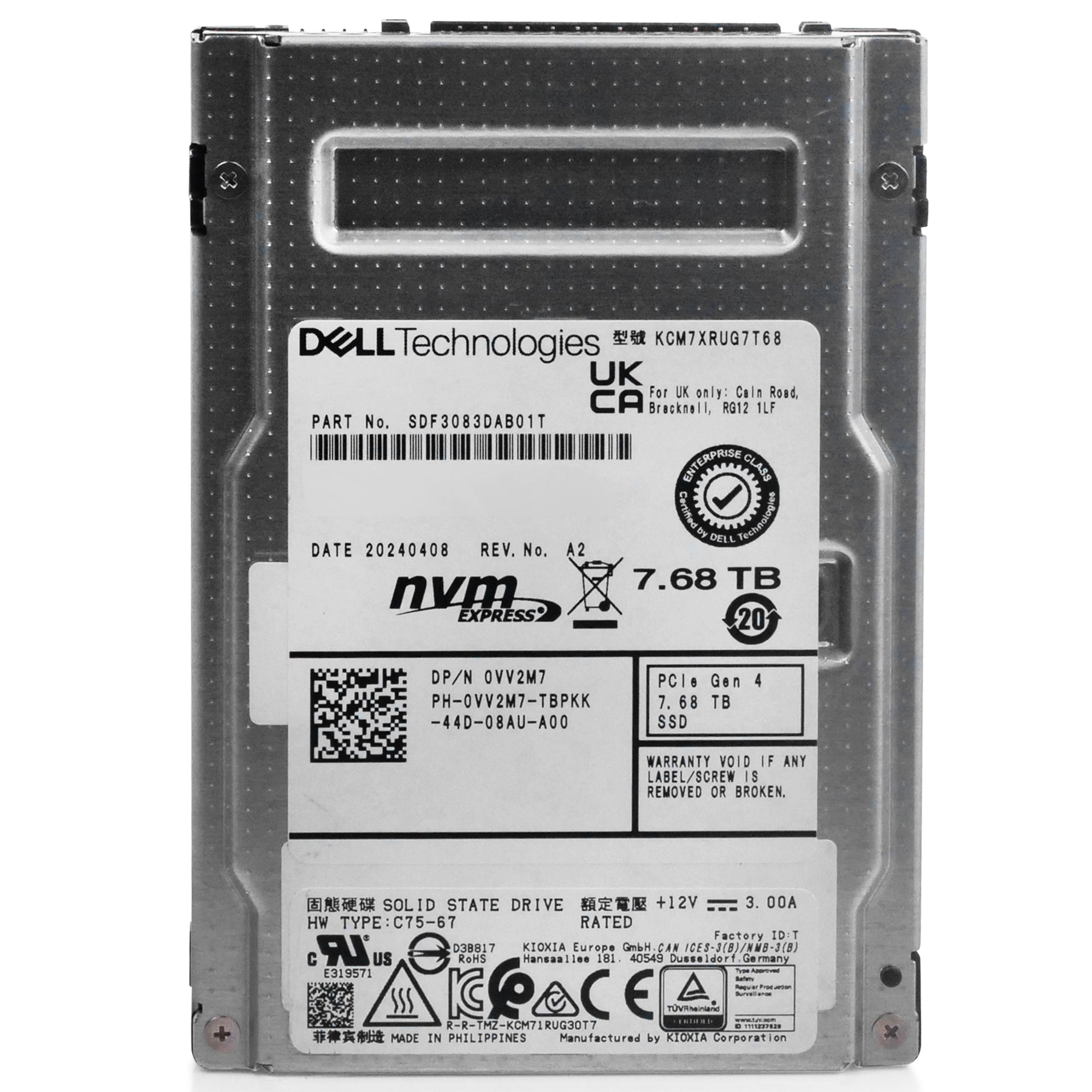 Dell/Kioxia CM7-R KCM7XRUG7T68 7.68TB 1 DWPD PCIe Gen 4.0 x4 8GB/s 3D TLC U.2 NVMe 2.5in Solid State Drive