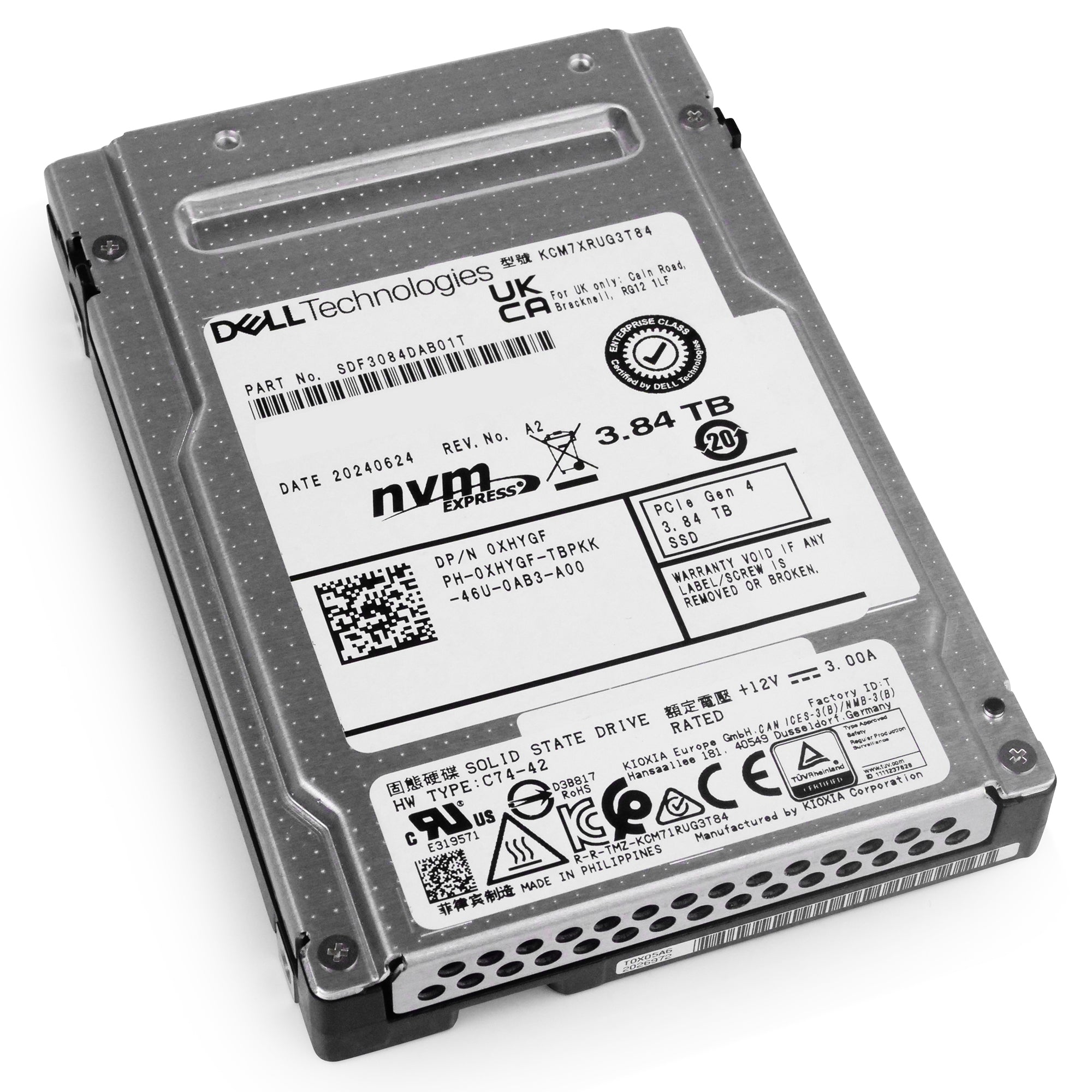 Dell/Kioxia CM7-R KCM7XRUG3T84 3.84TB 1 DWPD PCIe Gen 4.0 x4 8GB/s 3D TLC U.2 NVMe 2.5in Solid State Drive
