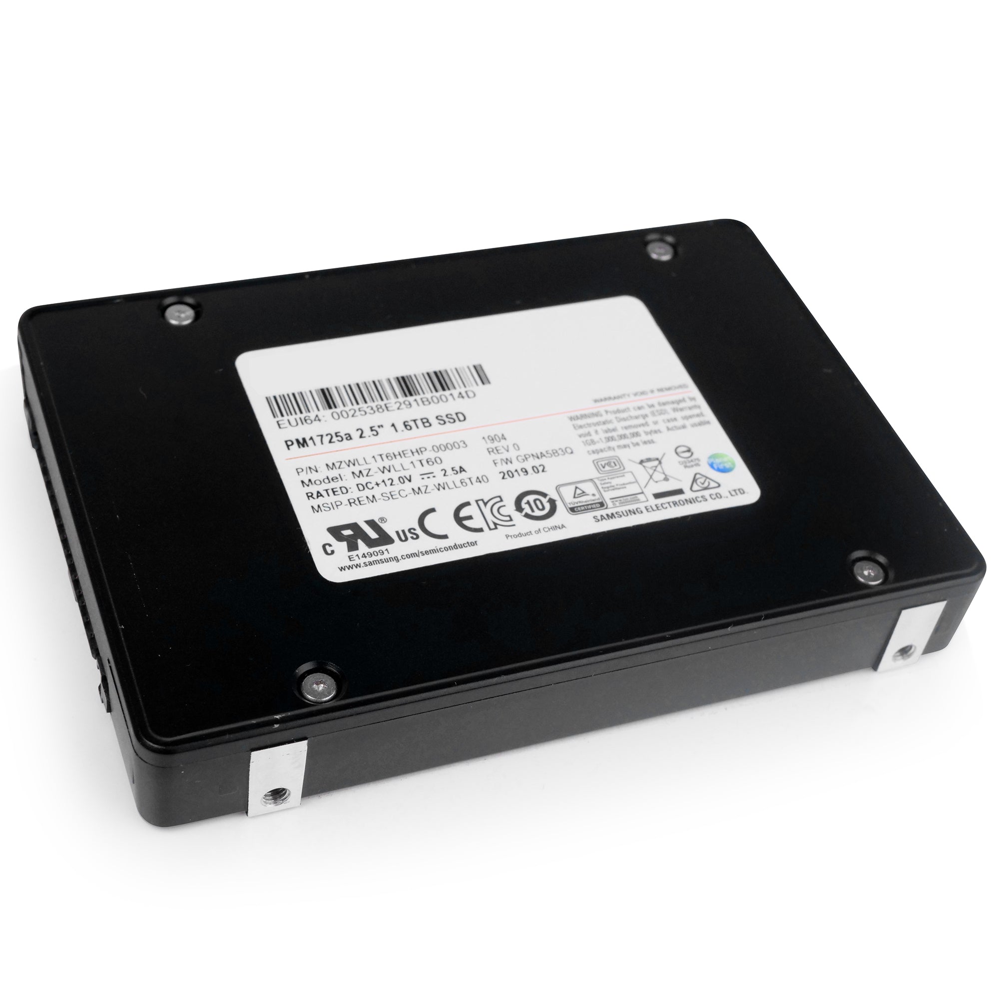 Samsung PM1725a MZWLL1T6HEHP 1.6TB 5 DWPD PCIe Gen 3.0 x4 4GB/s 3D TLC U.2 NVMe 2.5in Refurbished SSD