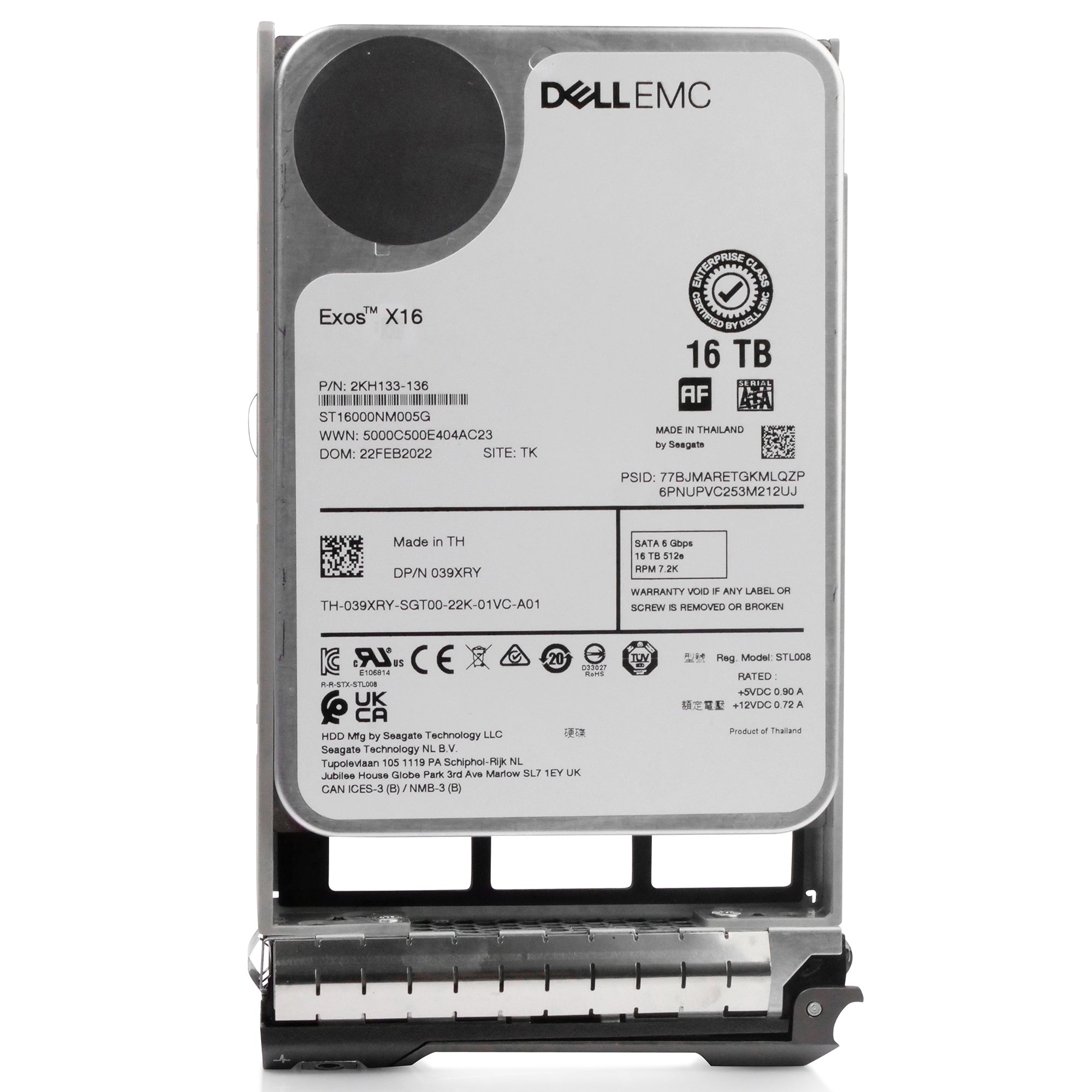 Dell G13 039XRY 16TB 7.2K RPM SATA 6Gb/s 512e 3.5in Refurbished HDD