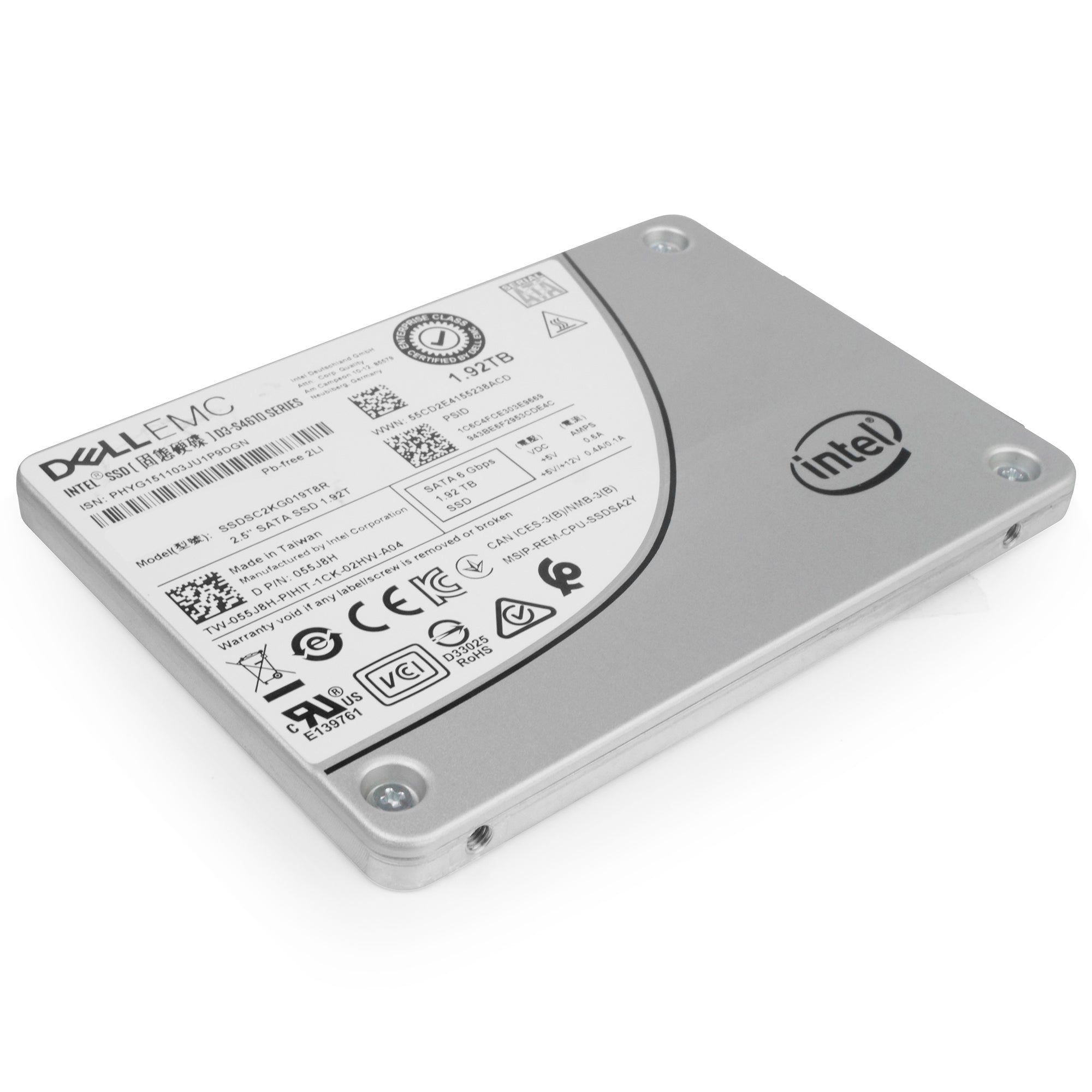 Dell/Intel S4610 SSDSC2KG019T8R 1.92TB 3 DWPD SATA 6Gb/s 3D TLC 2.5in Refurbished SSD