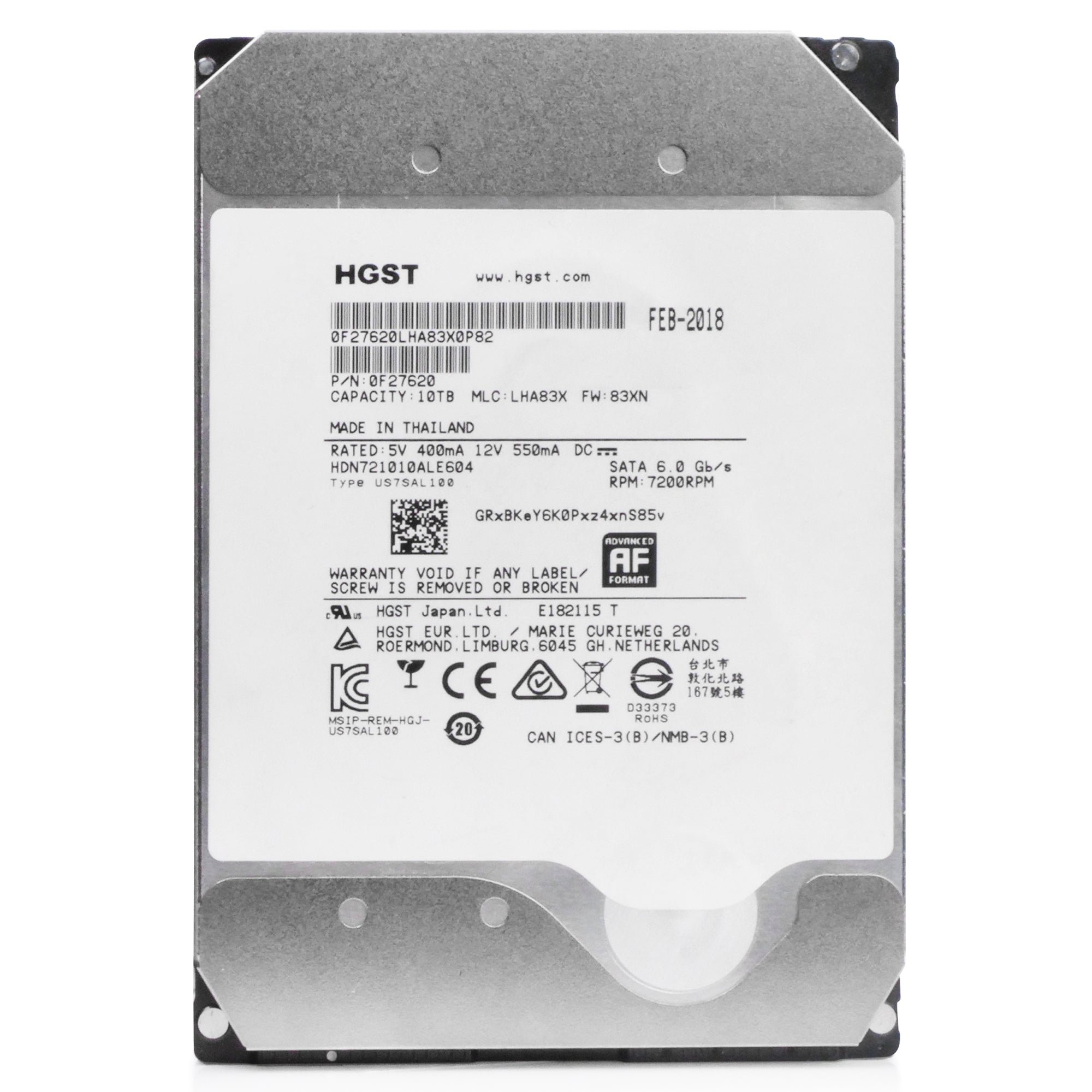 HGST Deskstar NAS HDN721010ALE604 0F27620 10TB 7.2K RPM SATA 6Gb/s 512e 3.5in Refurbished HDD