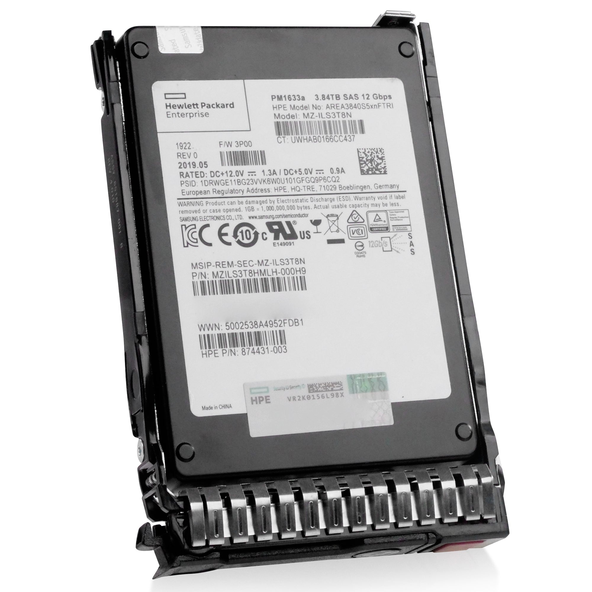 HP Generation 8 AREA3840S5xnFTRI 874431-003 3.84TB 1 DWPD SAS 12Gb/s 3D TLC V-NAND in Refurbished SSD