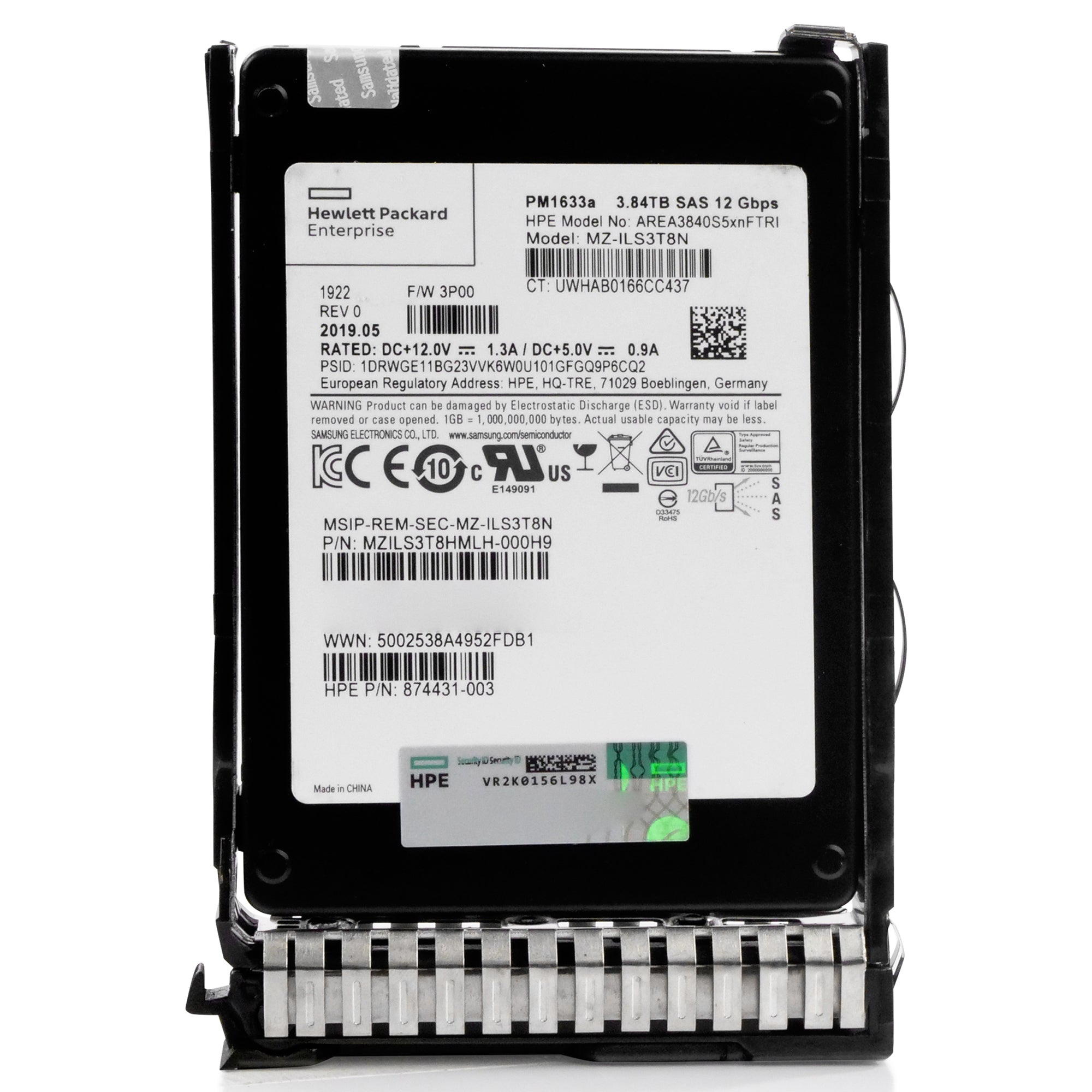 HP Generation 8 AREA3840S5xnFTRI 874431-003 3.84TB 1 DWPD SAS 12Gb/s 3D TLC V-NAND in Refurbished SSD