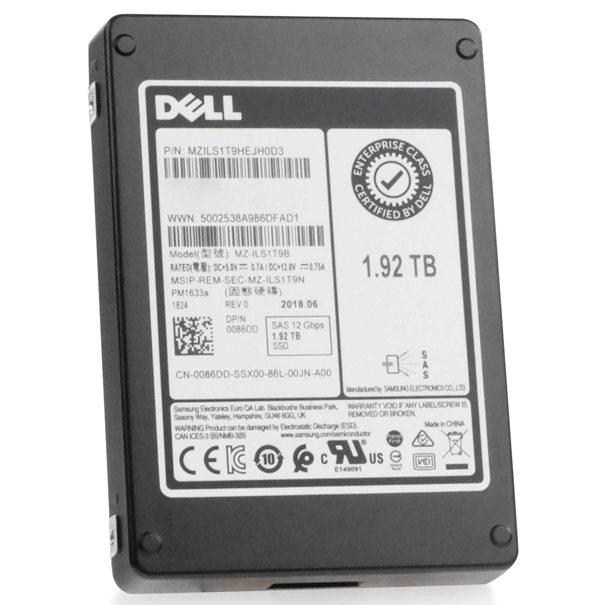 Dell/Samsung PM1633a MZILS1T9HEJH0D3 1.92TB 1 DWPD SAS 12Gb/s 3D TLC V-NAND 2.5in Refurbished SSD