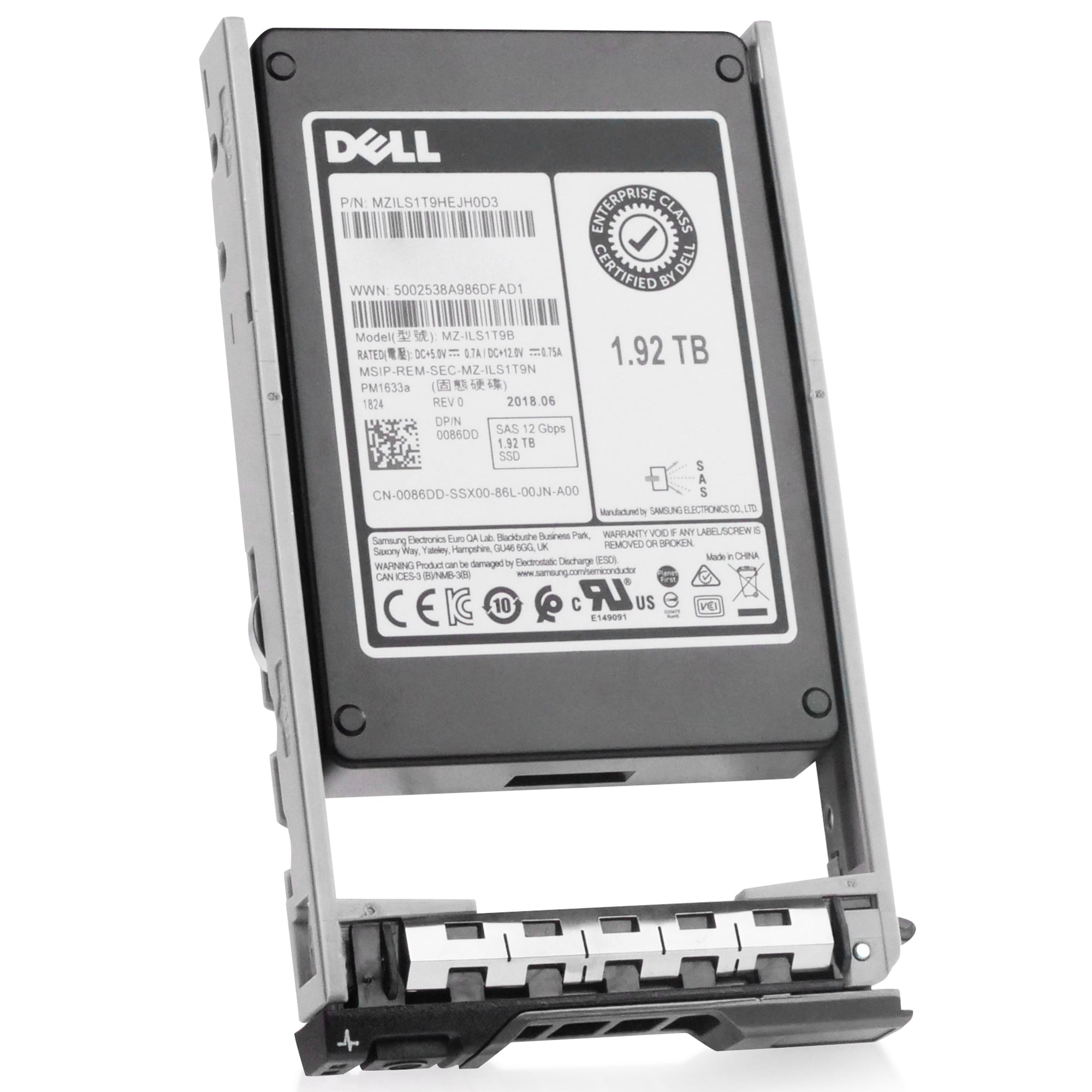 Dell G13 0086DD 1.92TB 1 DWPD SAS 12Gb/s 3D TLC V-NAND 2.5in Refurbished SSD