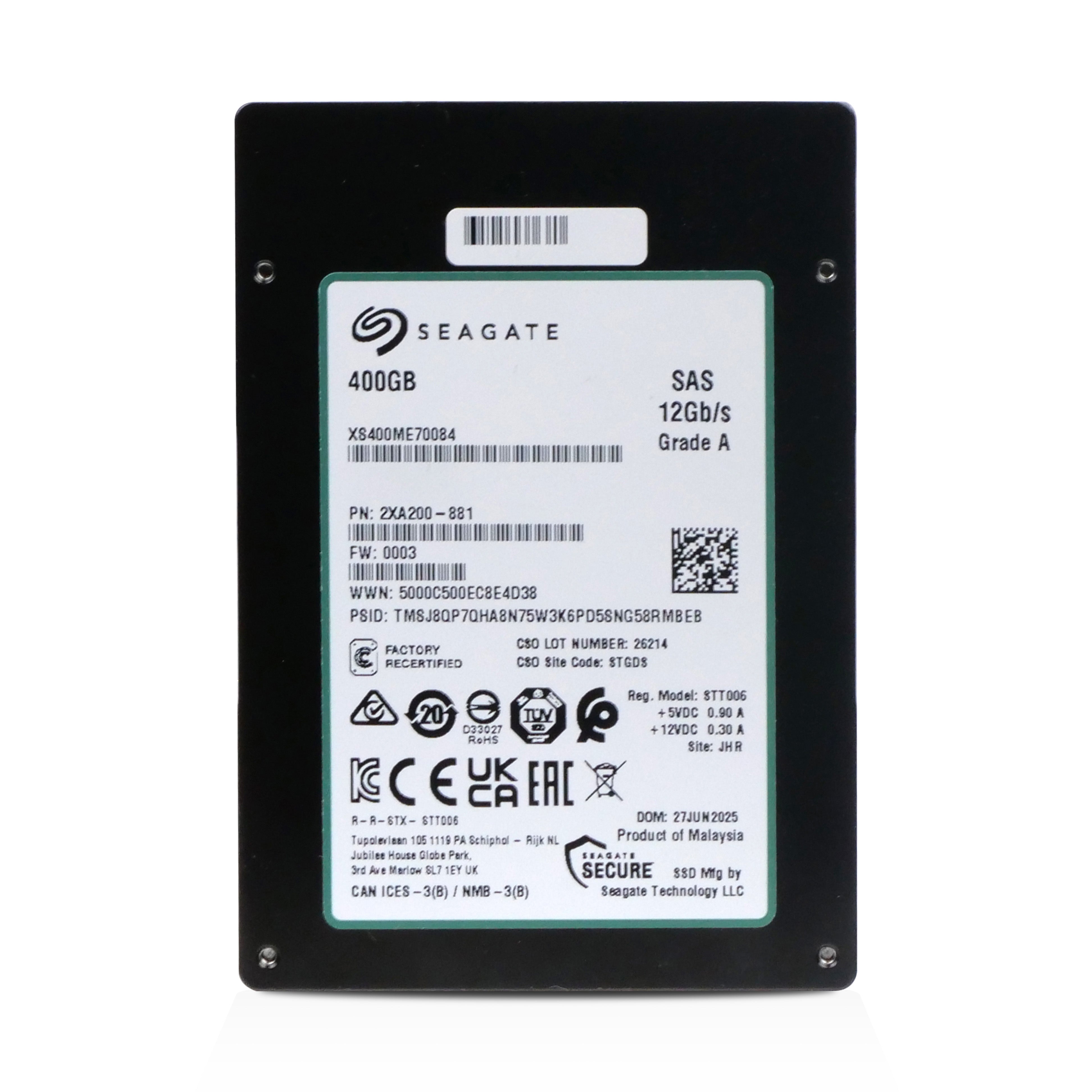 Seagate Nytro 3732 XS400ME70084 400GB 10 DWPD SAS 12Gb/s 3D eTLC 2.5in Recertified SSD