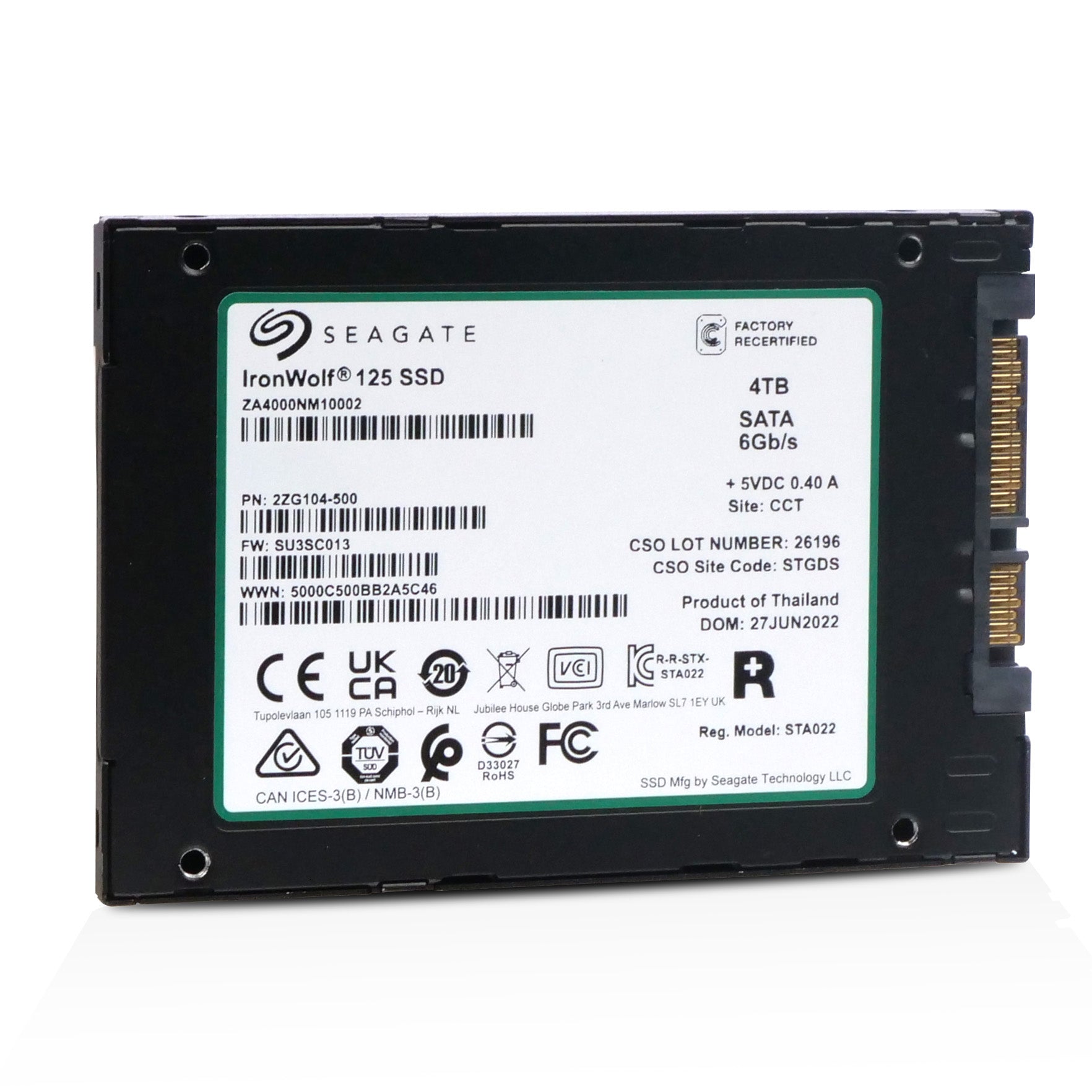 Seagate IronWolf 125 ZA4000NM10002 4TB SATA 6Gb/s 3D TLC 2.5in Recertified SSD