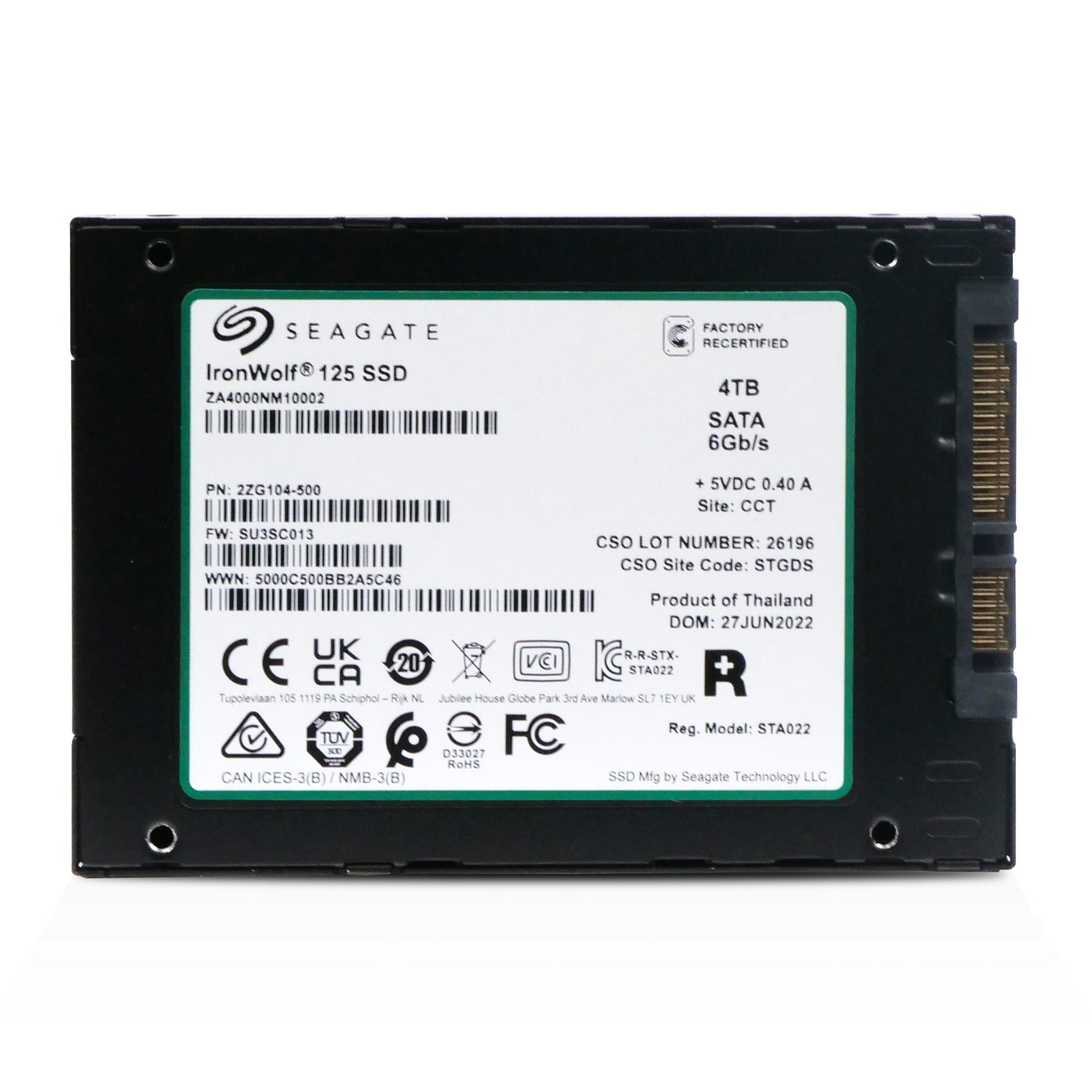 Seagate IronWolf 125 ZA4000NM10002 4TB SATA 6Gb/s 3D TLC 2.5in Recertified SSD