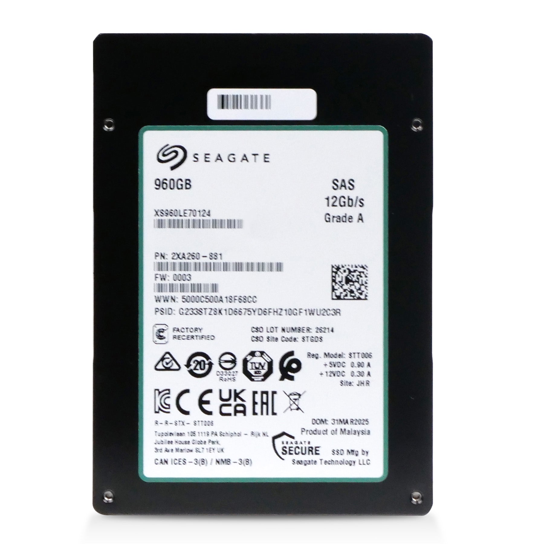 Seagate Nytro 2532 XS960LE70124 960GB 3 DWPD SAS 12Gb/s 3D eTLC 2.5in Recertified SSD