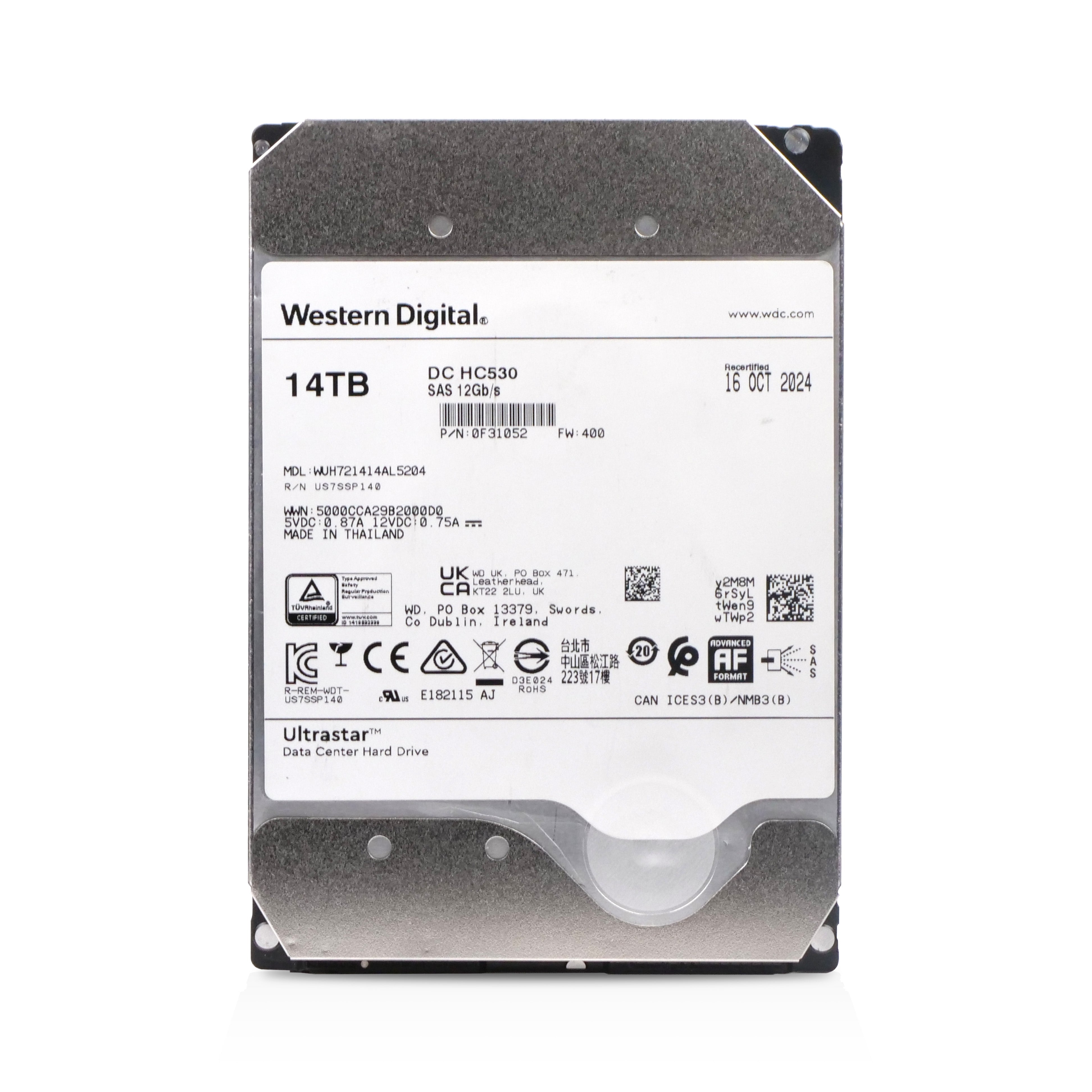 Western Digital Ultrastar DC HC530 WUH721414AL4204 0F31052 14TB 7.2K RPM SAS 12Gb/s 512e 512MB 3.5in Recertified HDD