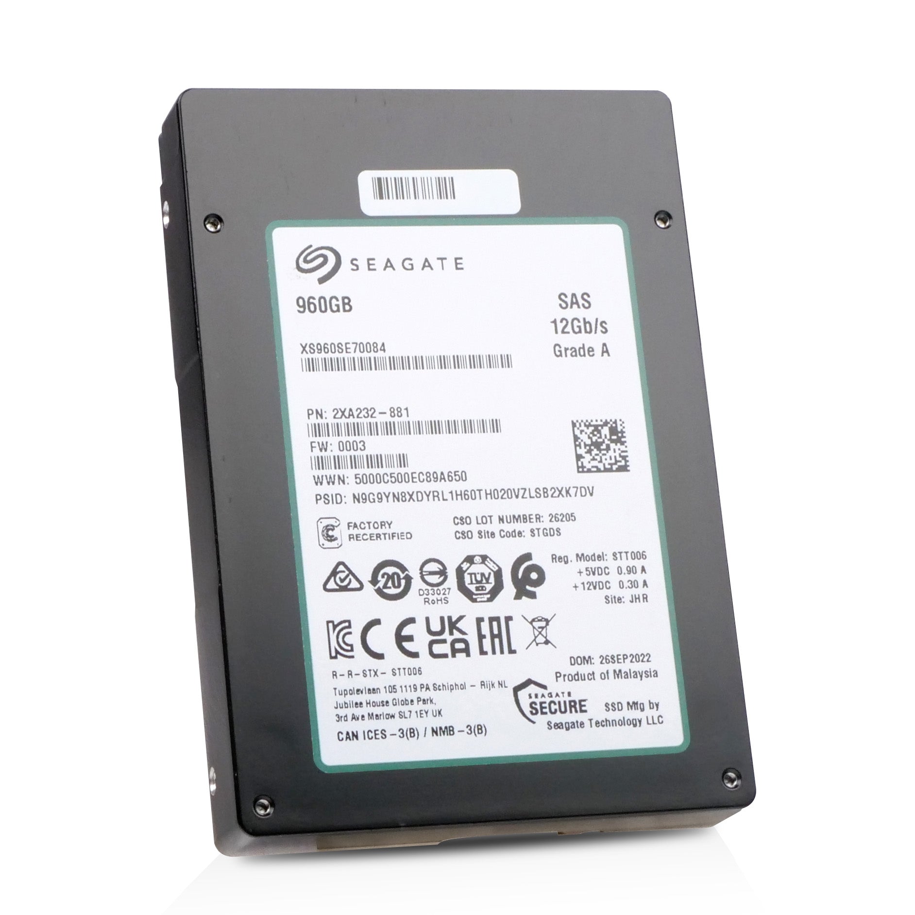 Seagate Nytro 3332 XS960SE70084 960GB 1 DWPD SAS 12Gb/s 3D eTLC 2.5in Recertified SSD