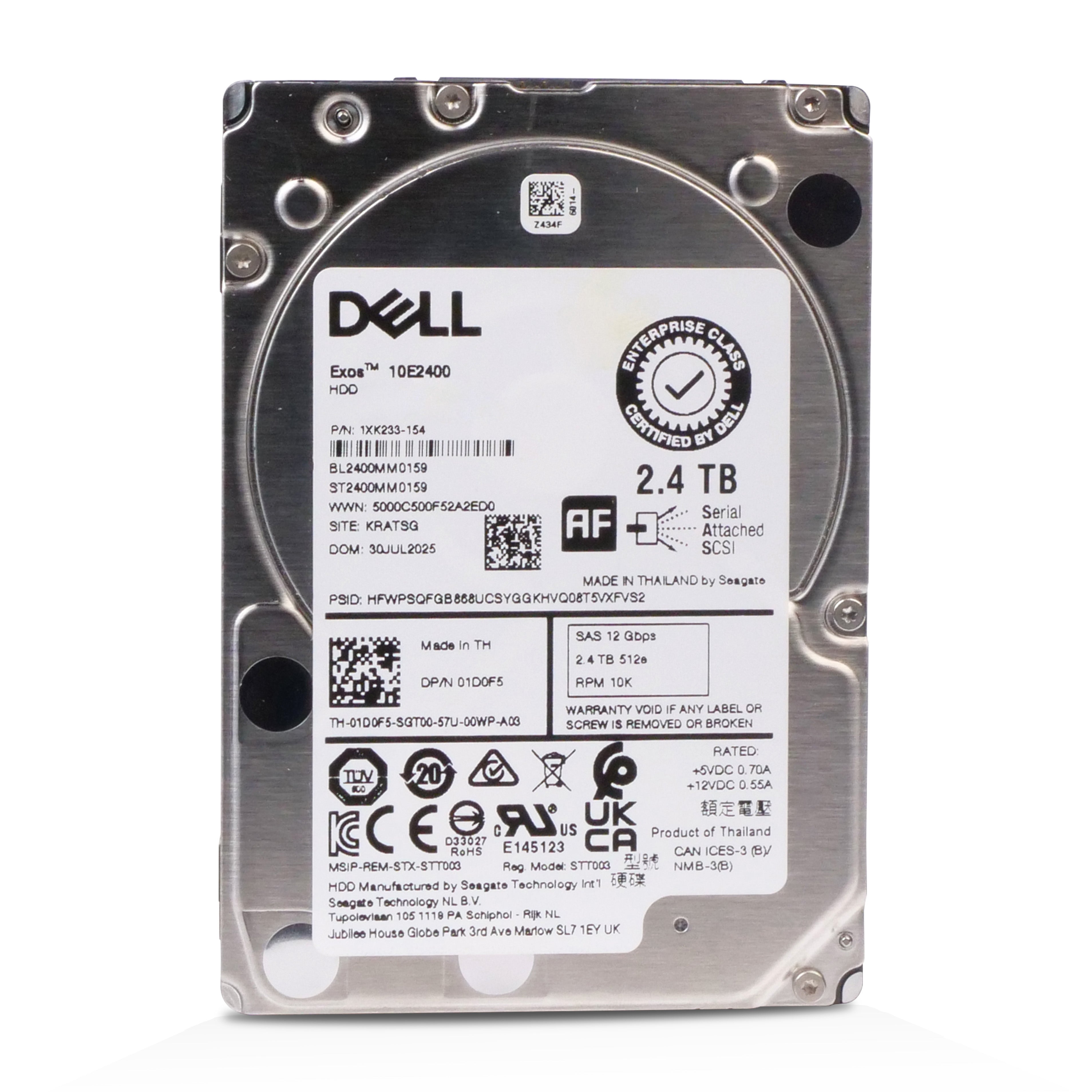 Dell/Seagate Exos 10E2400 ST2400MM0159 2.4TB 10K RPM SAS 12Gb/s 512e 256MB 2.5in HDD