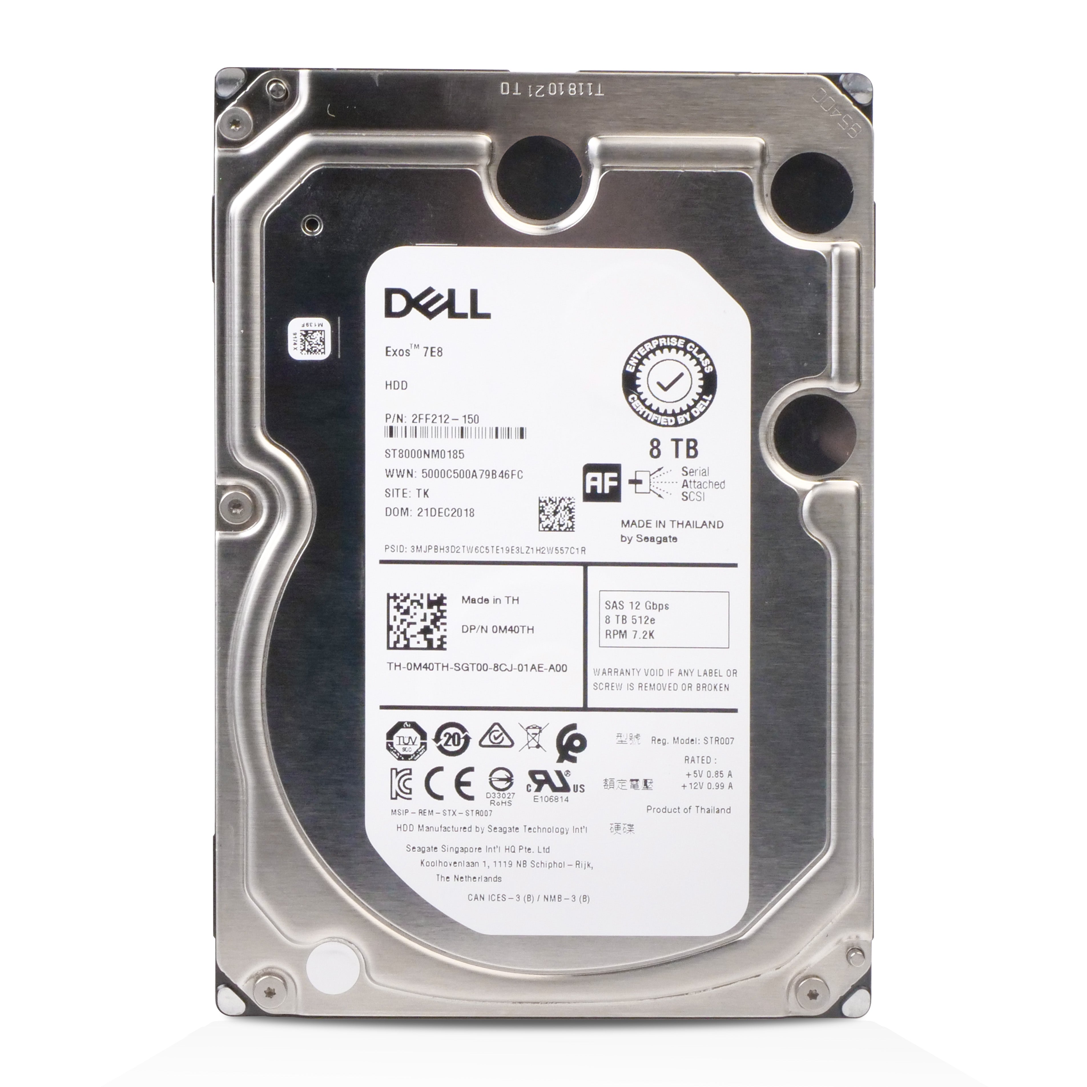 Dell/Seagate Exos 7E8 ST8000NM0185 8TB 7.2K RPM SAS 12Gb/s 512e 256MB 3.5in Refurbished HDD