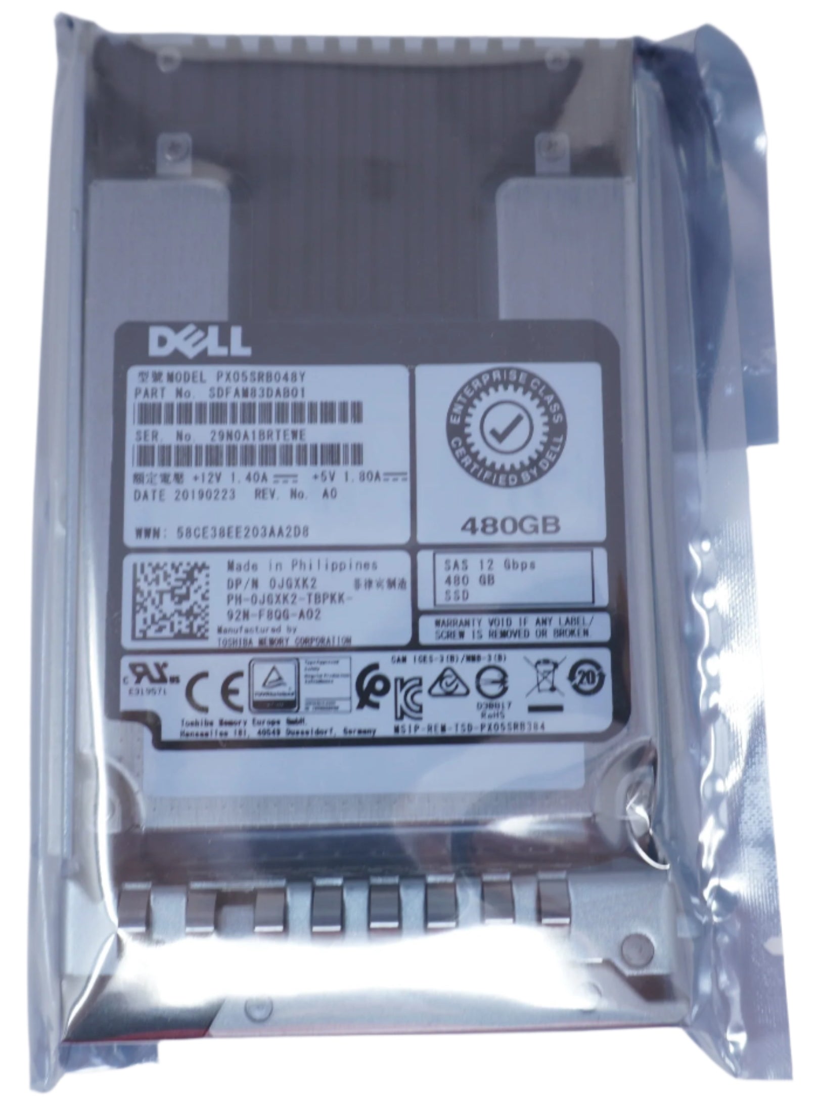 PX05SRB04BY Dell 480GB SAS 2.5" 12G MLC RI SSD 0JGXK2