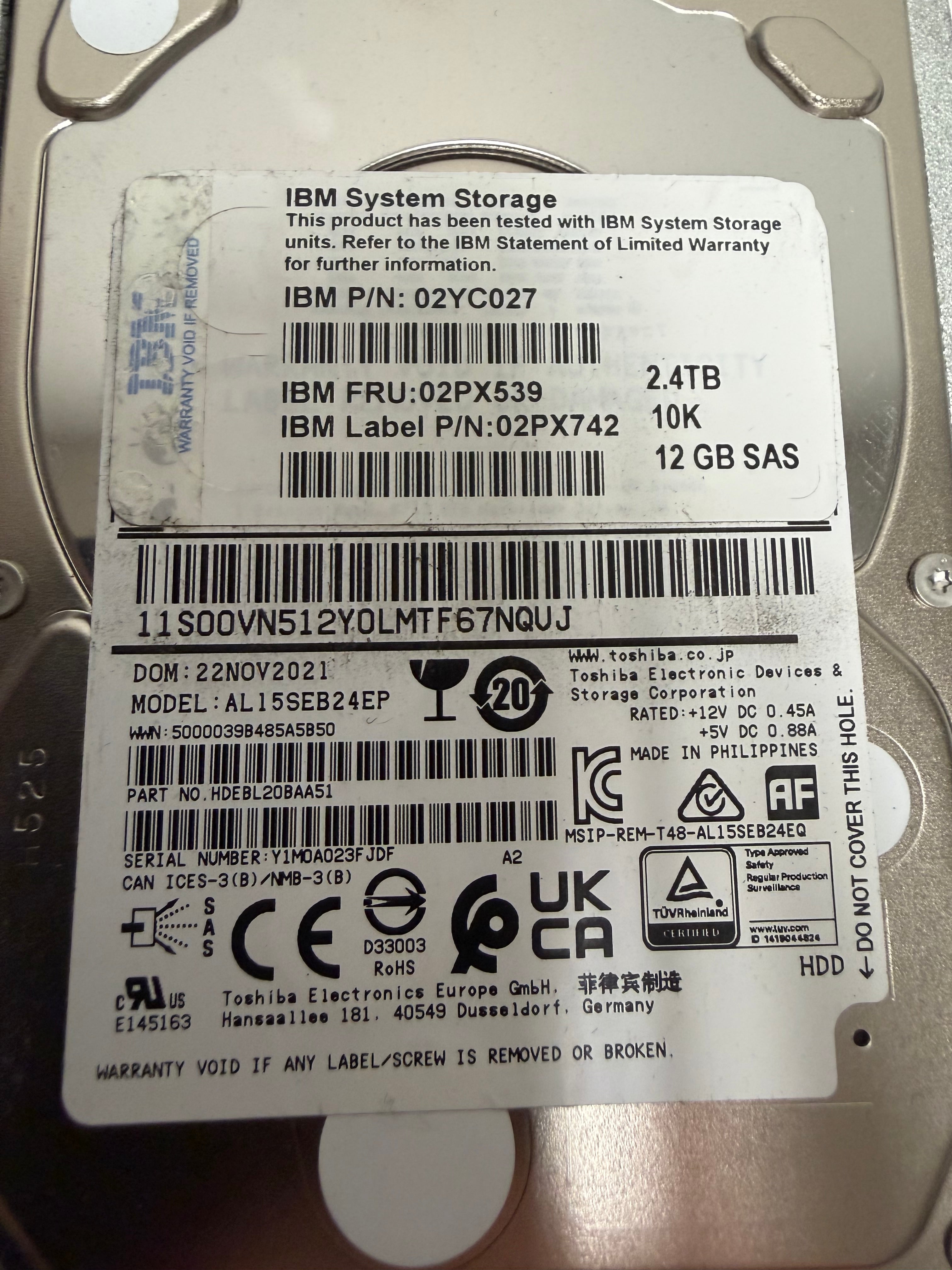 IBM 02YC027 02PX539 - 2.4TB 10K 12Gb 2.5in SAS HDD with Tray | Alo Tech Solutions