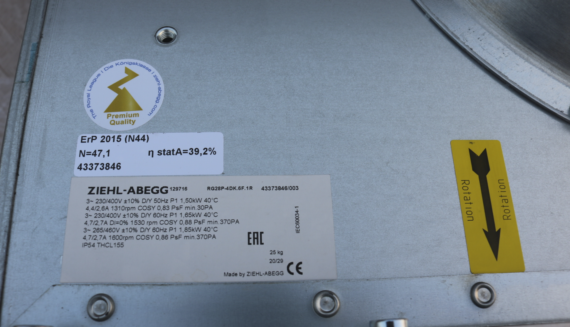 RG28P-4DK.6F.1R 3BHL000821P0001 ZIEHL-ABEGG centrifugal fan