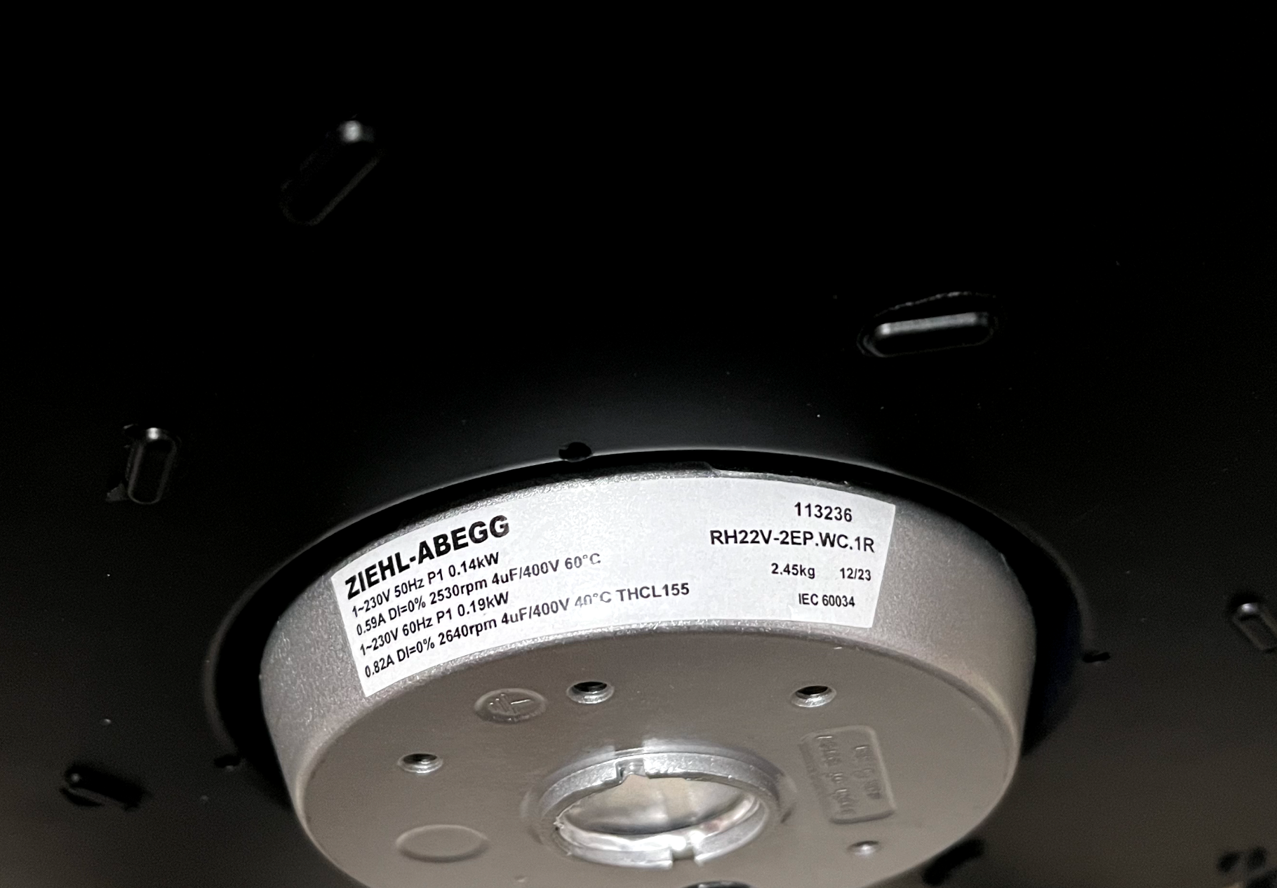 RH22V-2EP.WC.1R ZIEHL-ABEGG centrifugal fan 120W 200/240V 0.52A 2500rpm