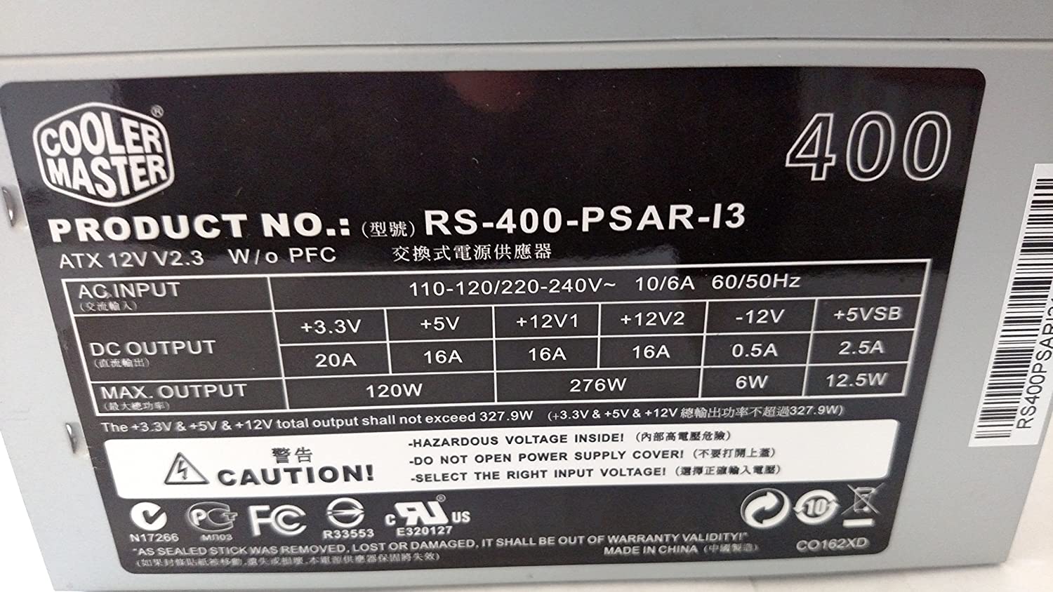 Cooler Master 400W RS-400-PSAR-I3 Elite Power 20+4pin ATX w/SATA PCI-E & Dual 12V Power Supply RS-400-PSAR-I3