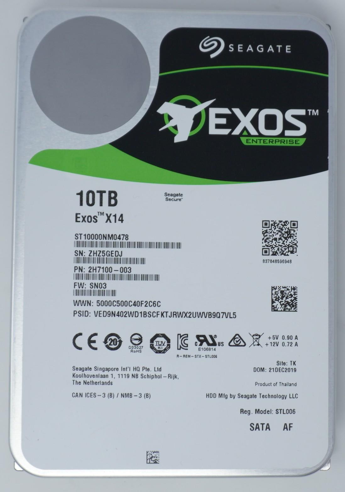 Seagate ST10000NM0478 Exos X14 10TB 7200RPM SATA 6Gb/s 3.5'' HDD