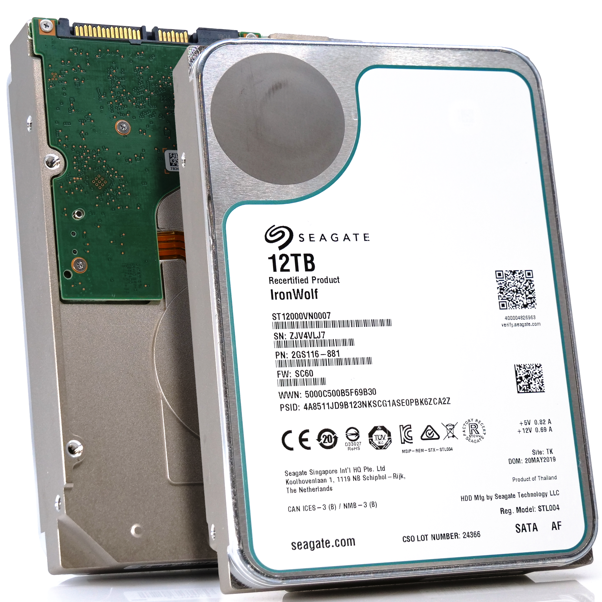 Seagate IronWolf ST12000VN0007 12TB 7.2K RPM SATA 6Gb/s 256MB 3.5" NAS Manufacturer Recertified HDD