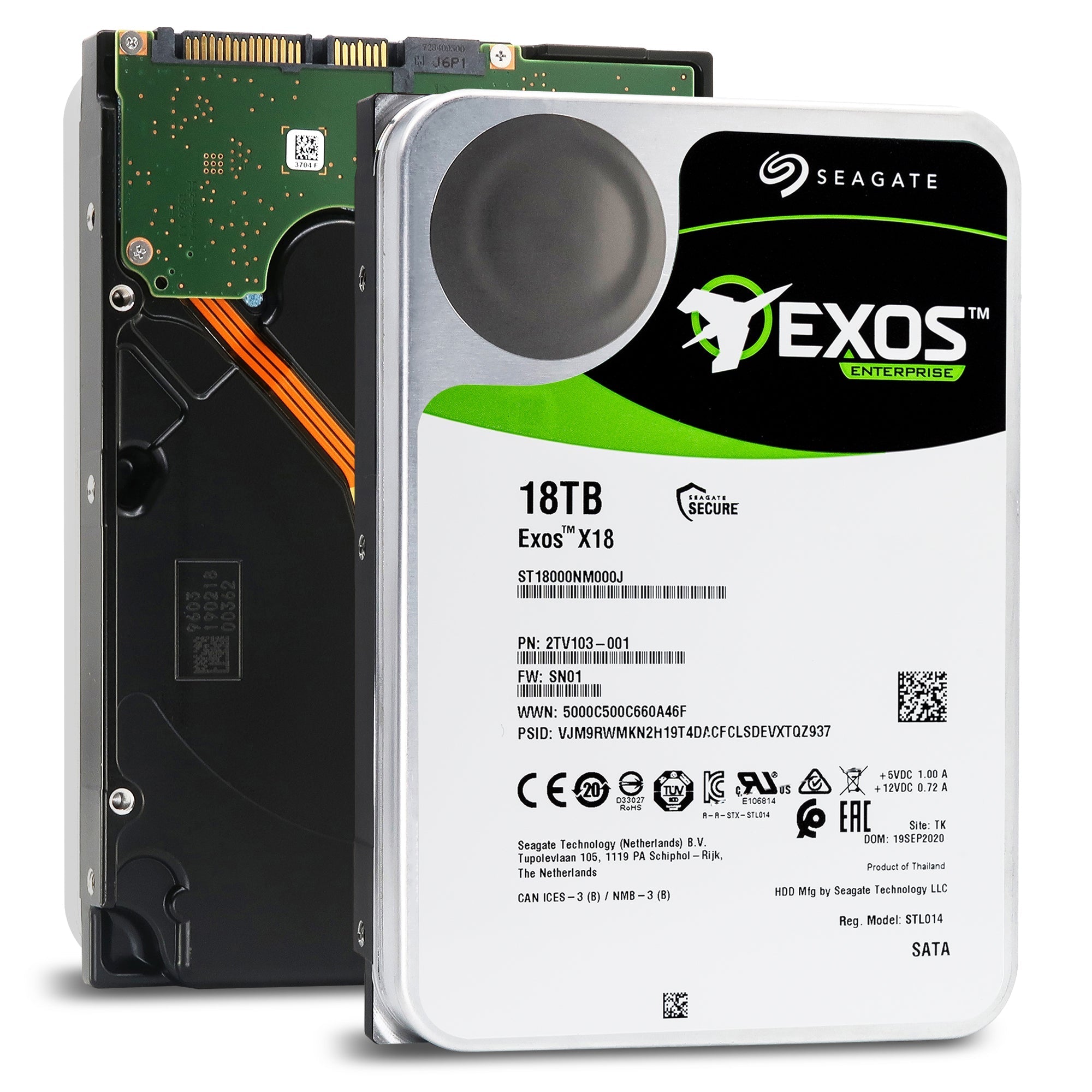 Seagate 18TB Exos X18 ST18000NM000J 7200 RPM SATA 6Gb/s 512e/4Kn 256MB 3.5" Enterprise Hard Drive