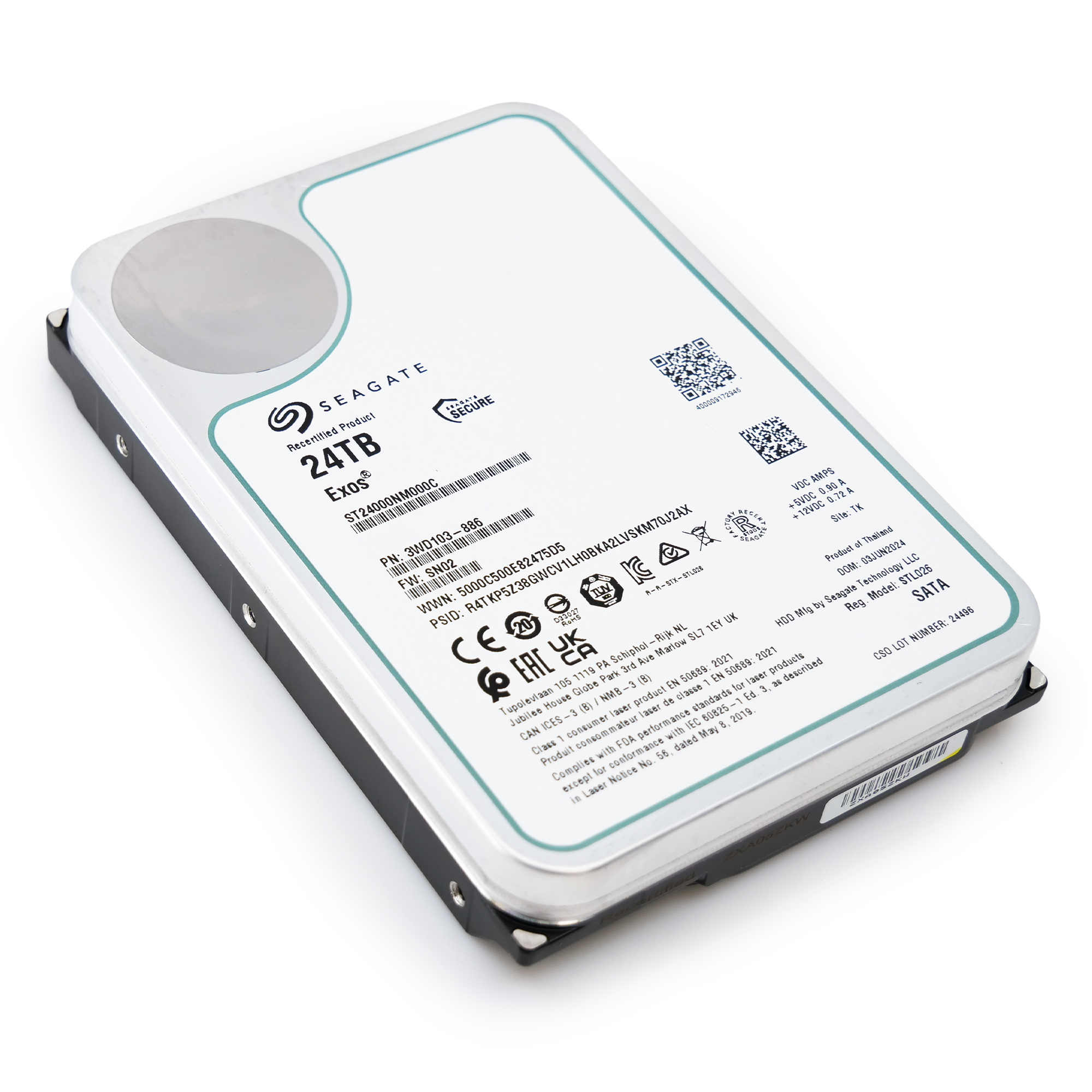 Seagate Exos ST24000NM000C 24TB 7.2K RPM SATA 6Gb/s 512e 3.5in Refurbished HDD