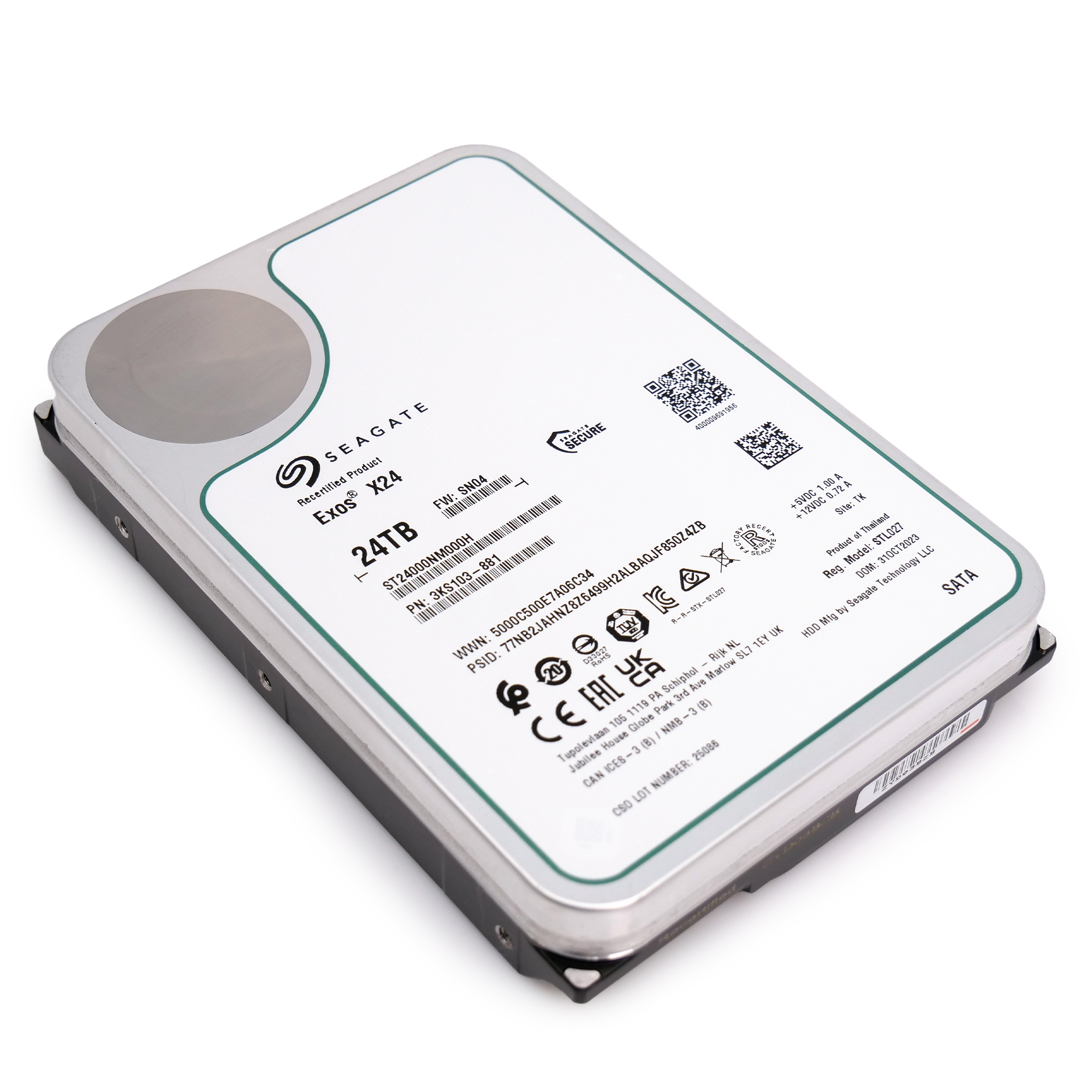Seagate Exos ST24000NM000H 24TB 7.2K RPM SATA 6Gb/s 512e CMR 3.5in Refurbished HDD