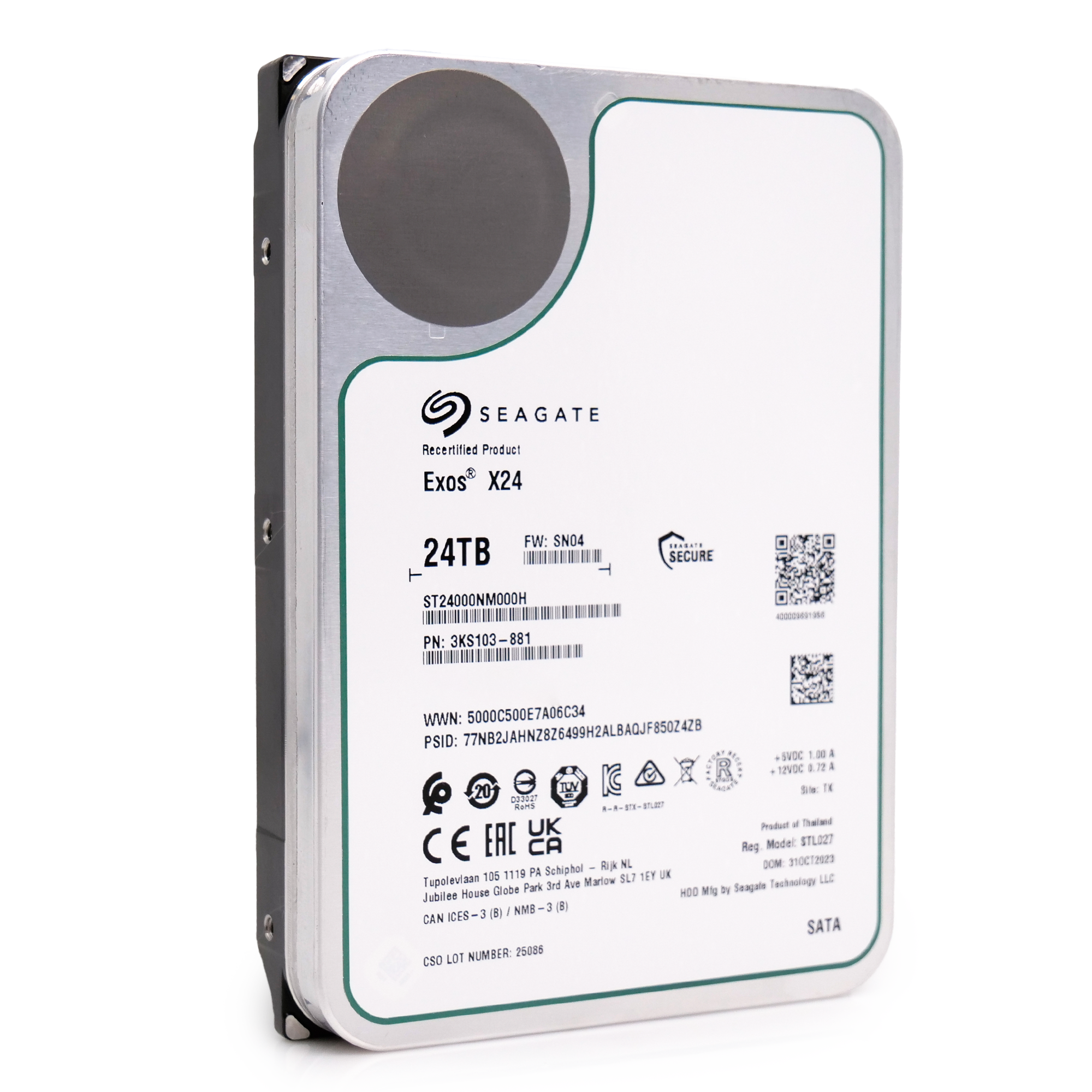 Seagate Exos ST24000NM000H 24TB 7.2K RPM SATA 6Gb/s 512e CMR 3.5in Refurbished HDD