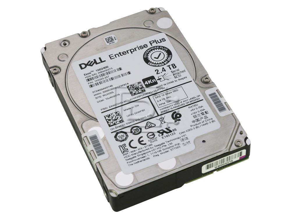 Dell Enterprise Plus XWF6X / Seagate ST2400MM0149 2.4TB 2.5in SFF 12Gbps 10K SAS 4Kn SED / FIPS 140-2 Hard Drive
