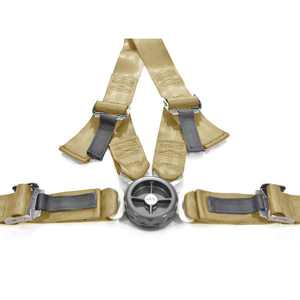Crew 4-Pt Rotary Assembly, Permanent Left Locking Side Adjusters On Harness & Lap Belt Tan