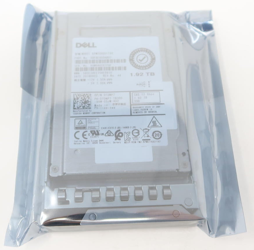 0TDNP7 Dell Kioxia 1.92TB RI SAS 12Gb/s 2.5" SSD KPM5XRUG1T92 SDFBE85DAB01