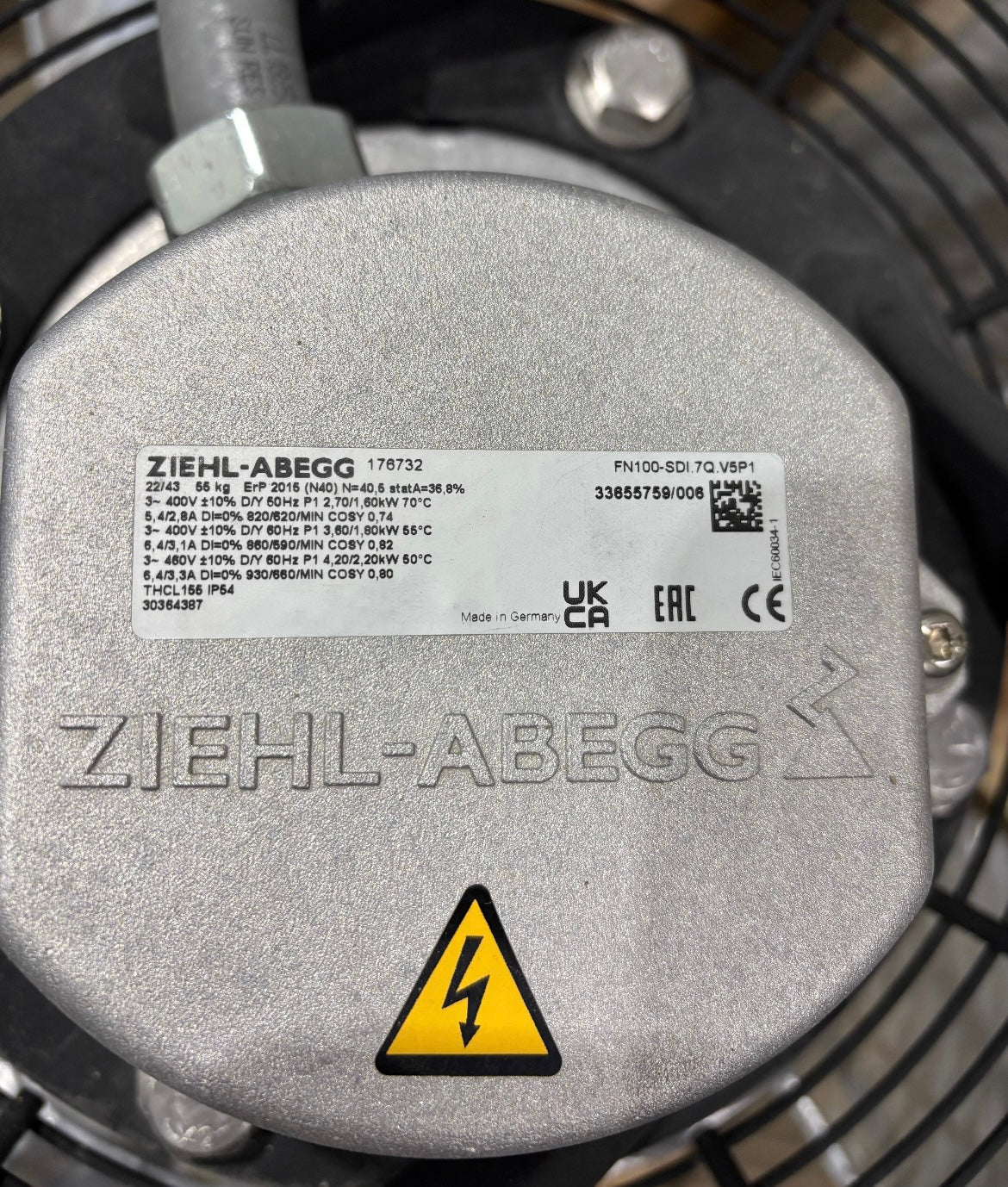 FN100-SDI.7Q.V5P1 ZIEHL-ABEGG Axial Fan 4.2/1.6 kW 6.4/2.8 A