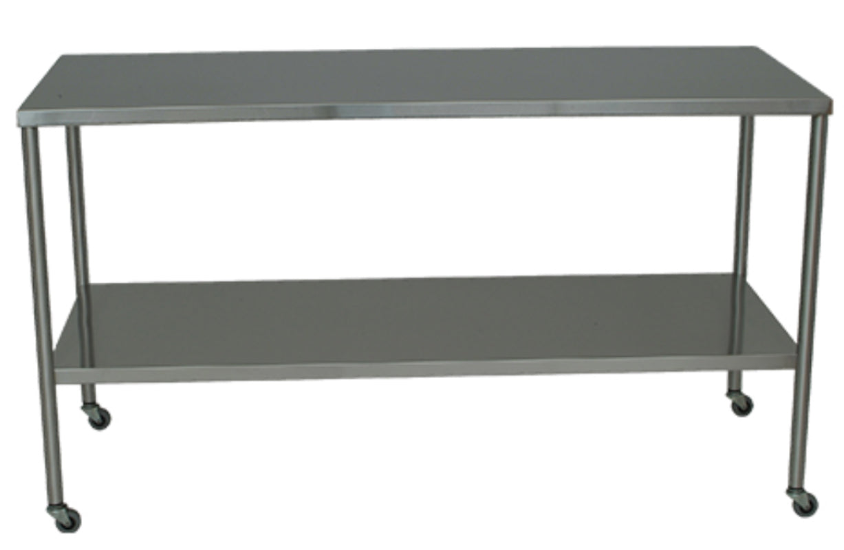 Stainless Steel Instrument Table w/ Double Shelves. 24" D x 60" W