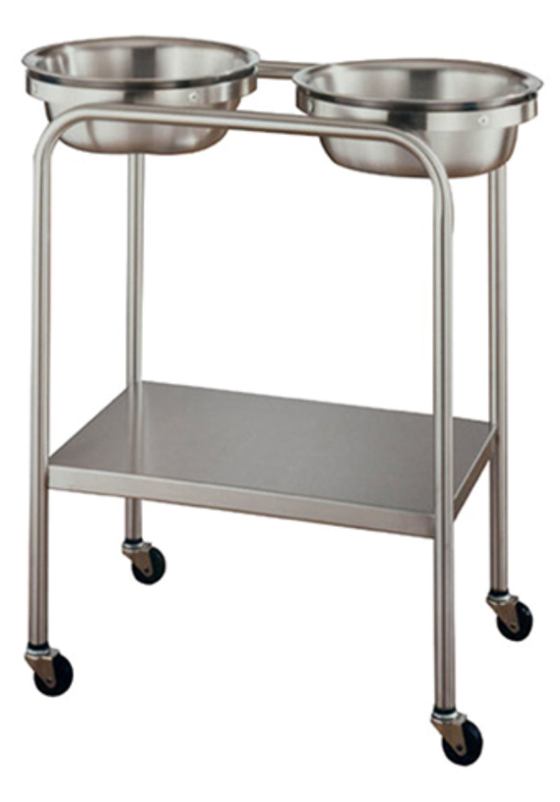Stainless Steel Solution Stand w/ Shelf & Twin Basin