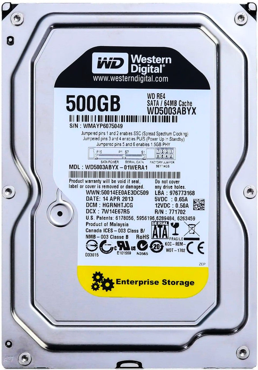 Western Digital WD5003ABYX-01WERA2 - 500GB 7.2K RPM SATA 3.5" Hard Drive