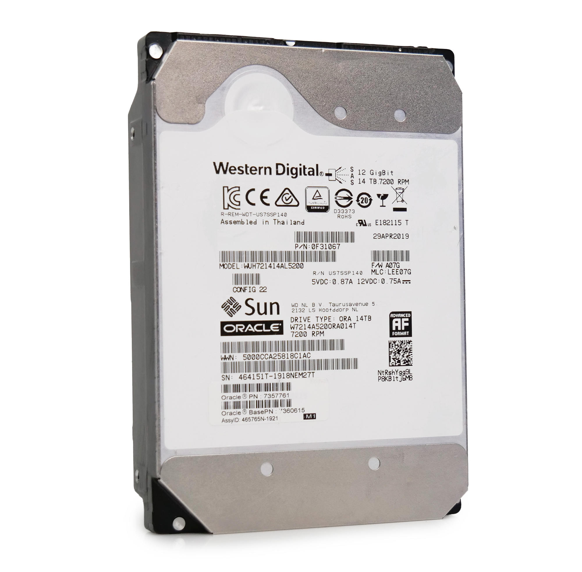 Western Digital Ultrastar DC HC530 WUH721414AL5200 0F31067 14TB 7.2K RPM SAS 12Gb/s 512e 3.5in Hard Drive