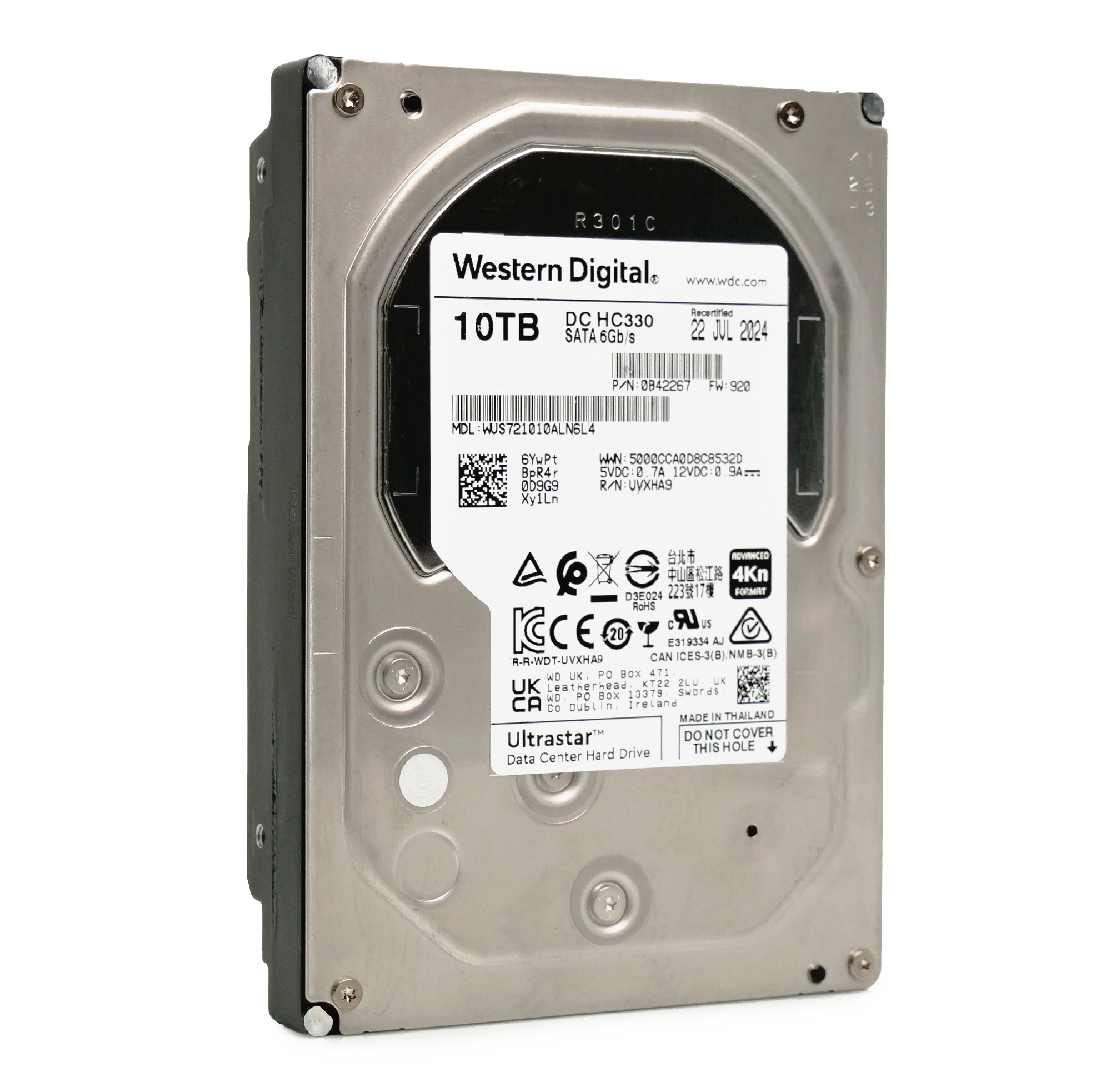 Western Digital Ultrastar DC HC330 WUS721010ALN6L4 0B42267 10TB 7.2K RPM 4kn SATA 6Gb/s 512e 3.5in Hard Drive