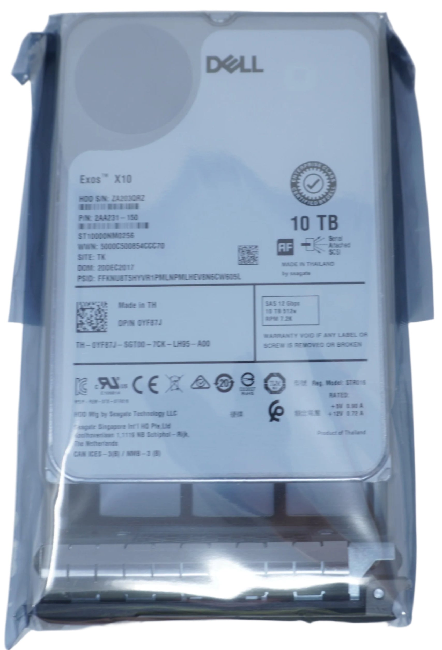 Dell 10TB SAS 7.2k 3.5" 12G 512e Hard Drive YF87J