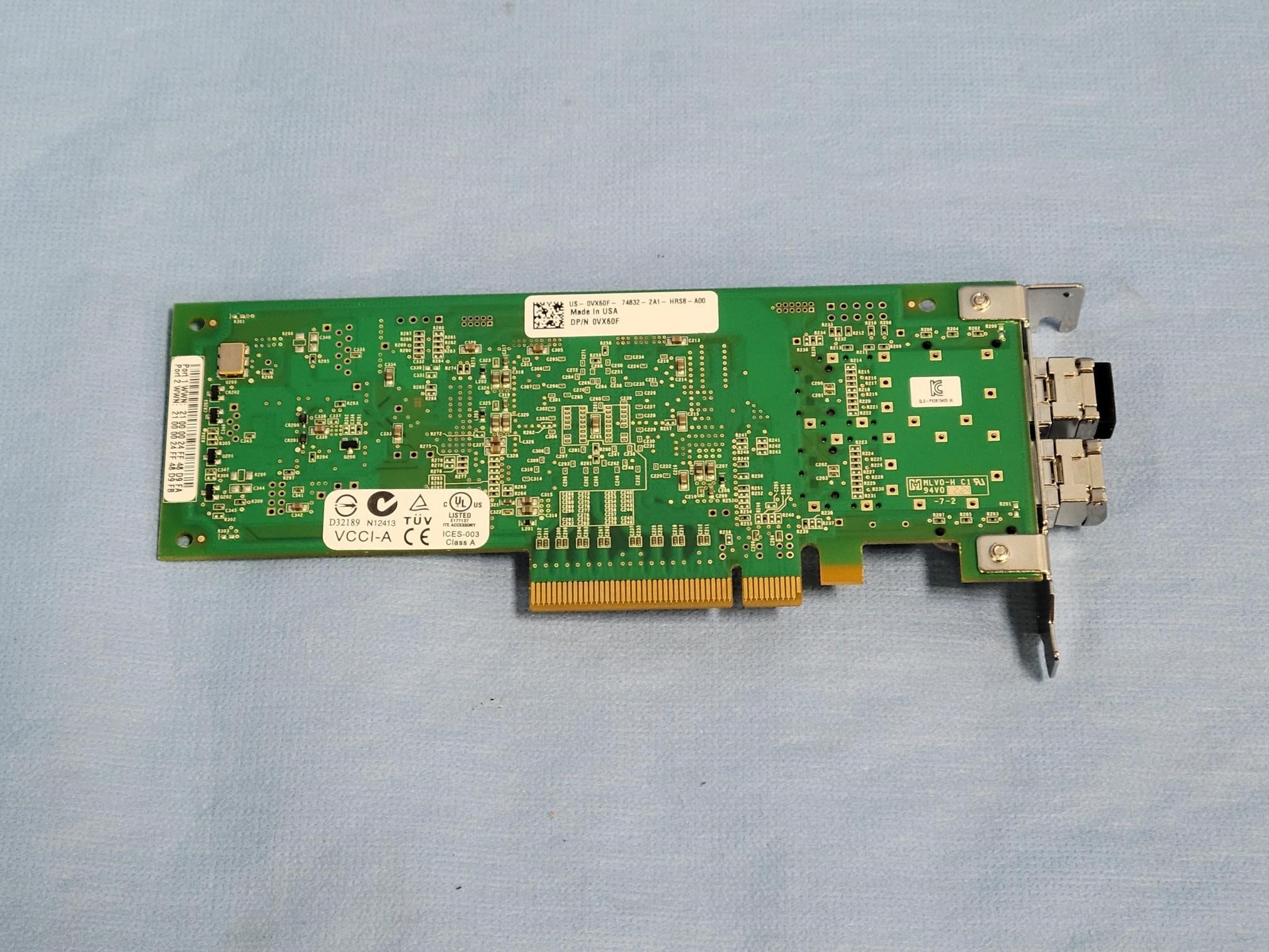 Dell QLogic QLE2562L-DEL Dual-Port 8Gb/s FC HBA VX60F - Low Profile Bracket