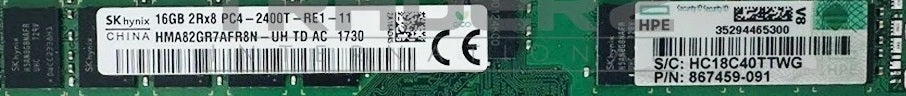 Hynix / HPE 16GB PC4-2400T DDR4-19200MHz ECC Registered CL17 288-Pin 1.2V Dual Rank Memory (Assembly Part# 867459-091 / Option Part# P00423-XXX / Spare Part# P00867-XXX) Server Memroy - HMA82GR7AFR8N-UH